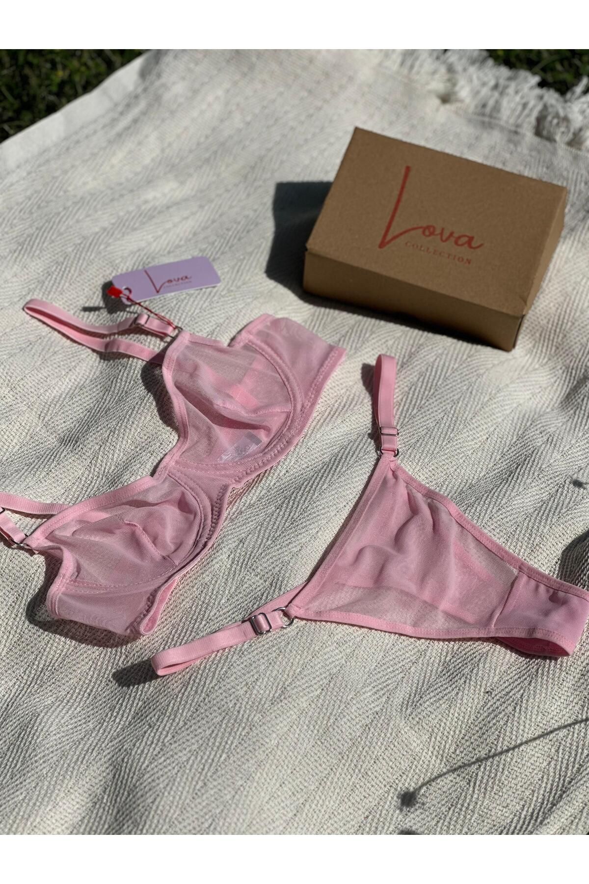 Lova Collection Clara Pembe Balenli Tül Bralet Takım