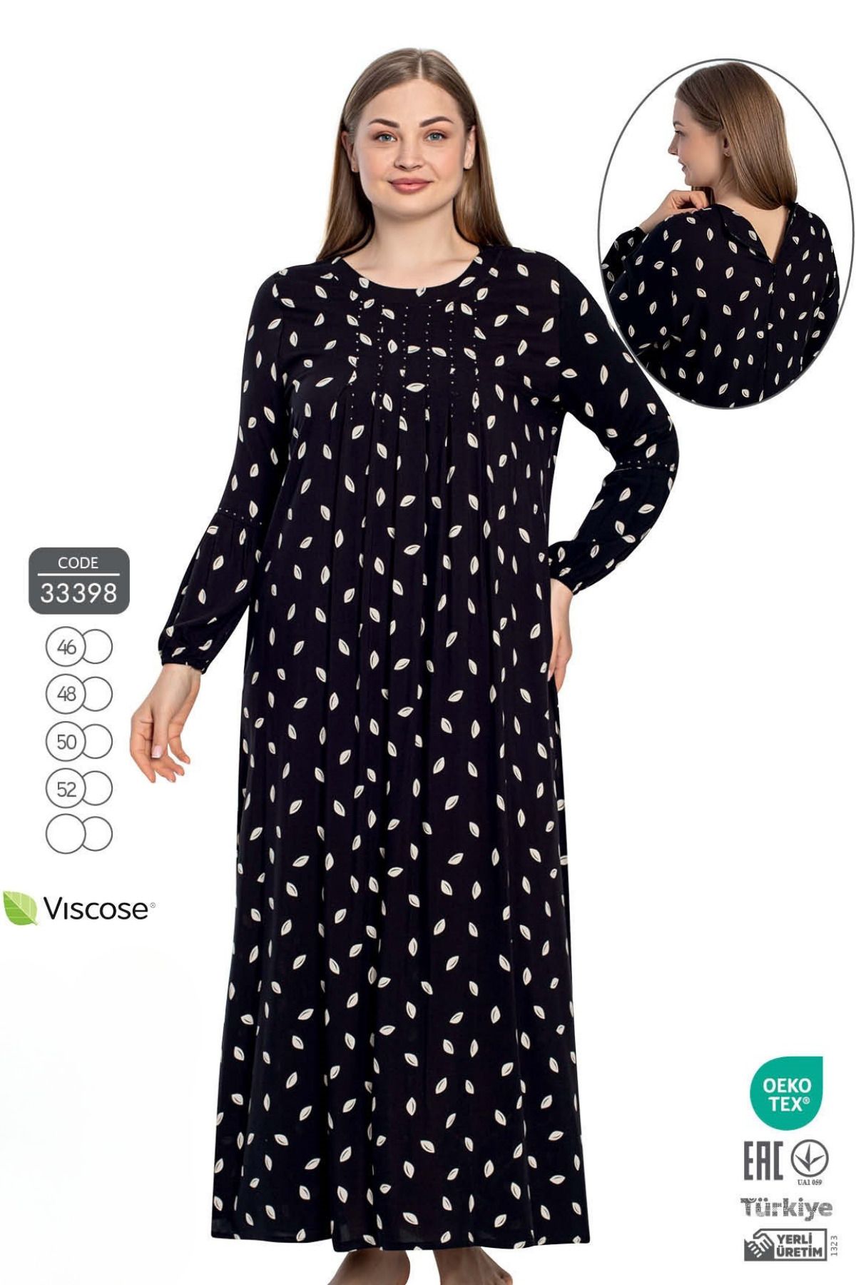 Juliet Deluxe Kadın Büyük Beden Dokuma Viskon Kumaş Uzun Kollu Elbise 33398