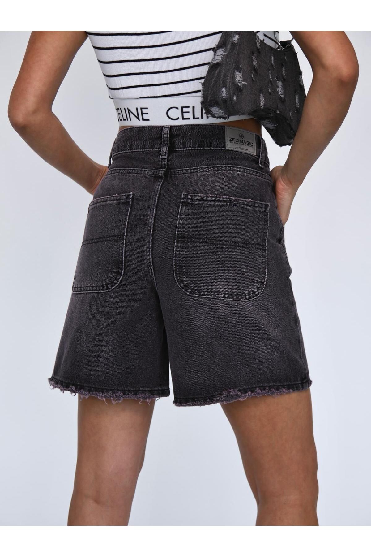 Zeo Basic-Smoked Denim Mini Shorts 6