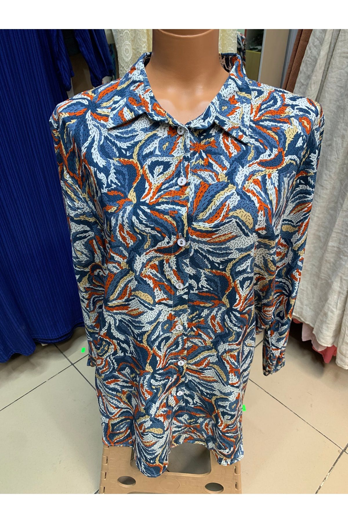 Butik Kadın büyük beden etek pantolon üzeri Viskon pamuklu kolları lastikli gömlek