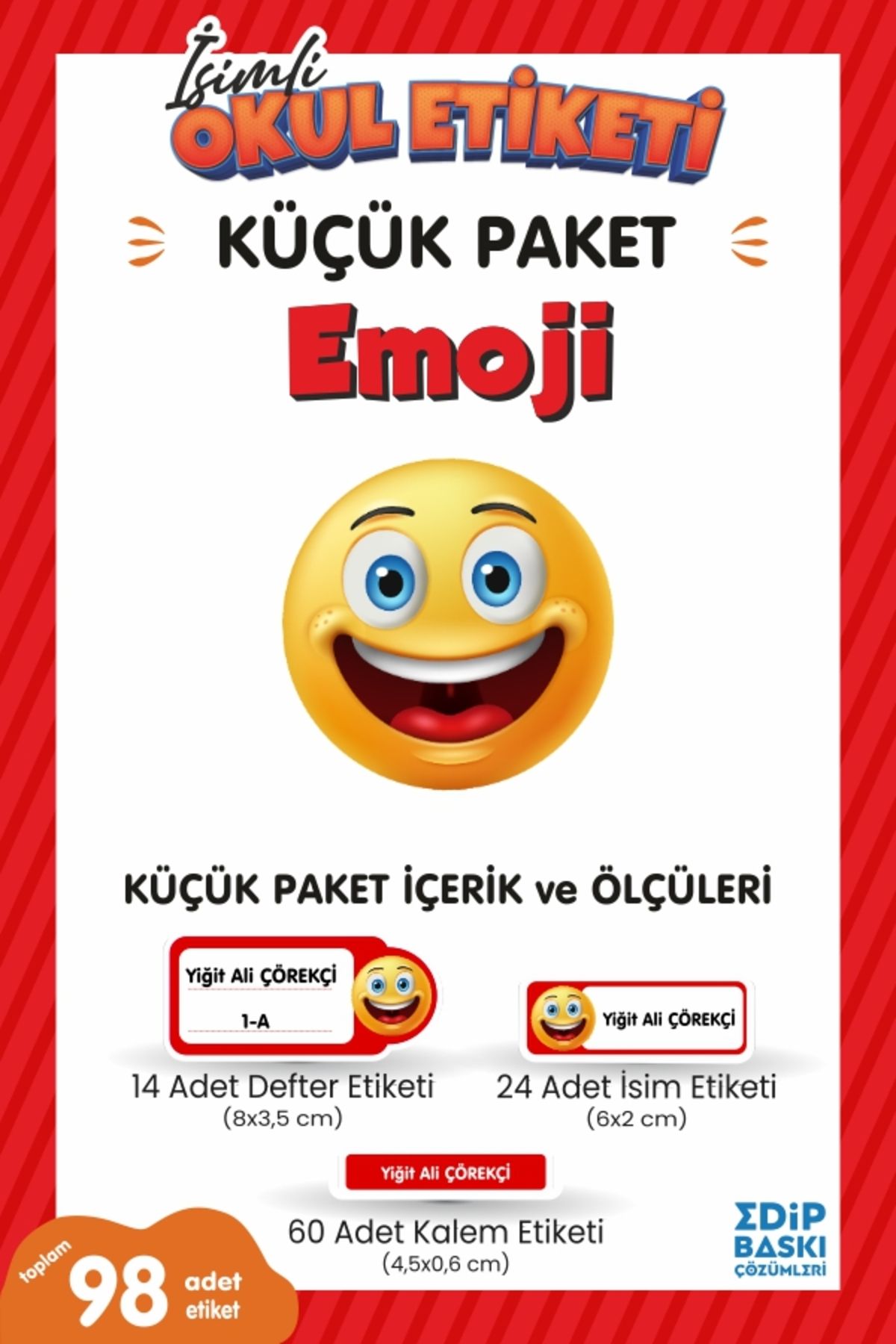 EDİP BASKI MERKEZİ İsimli okul etiketi EMOJİ Defter, kitap ve kalem etiketi Küçük Paket