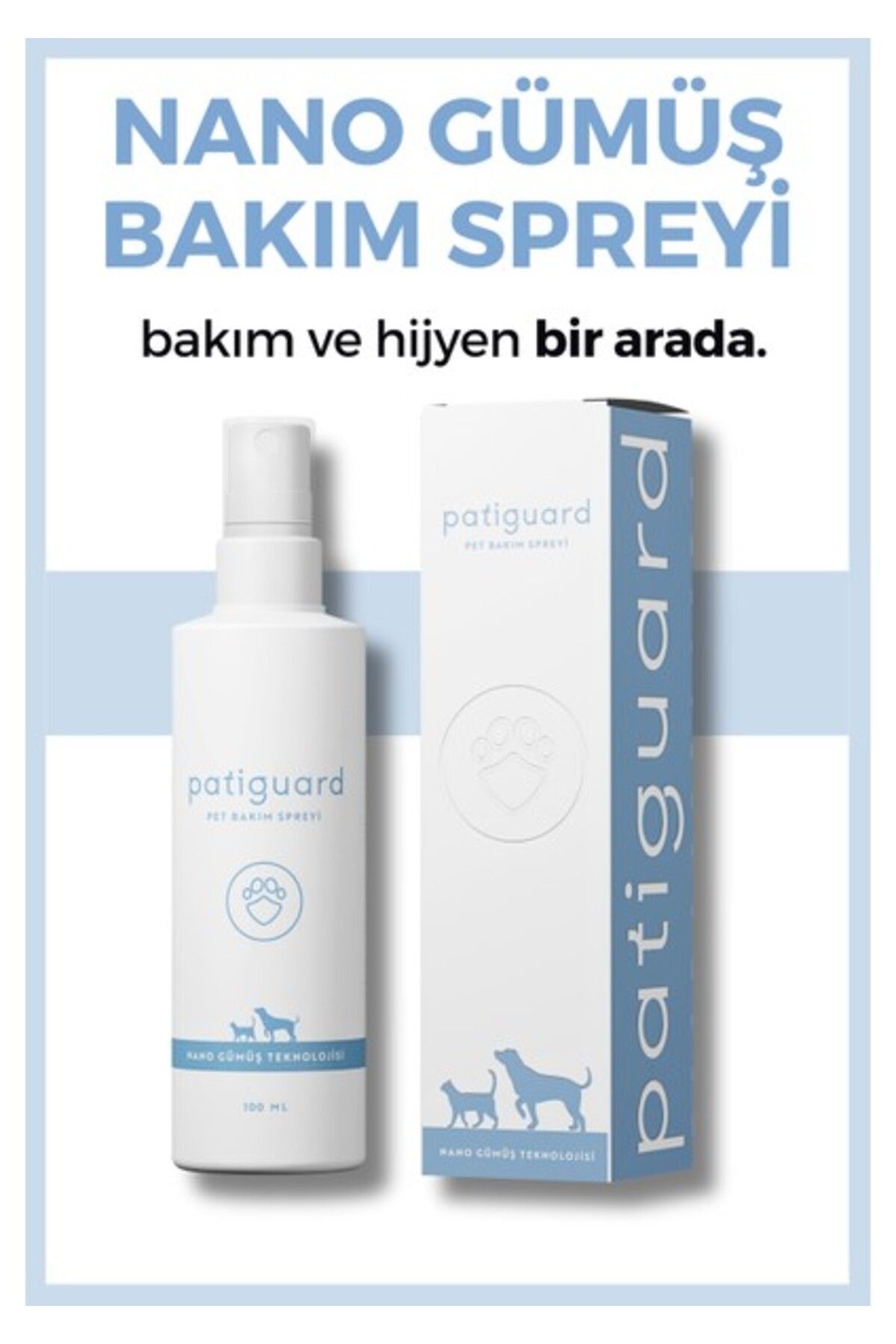 Patiguard Pet Bakım Spreyi Nano Gümüş Evcil Hayvan Kedi Köpek Hijyen Temizlik Koku Giderici 100ml