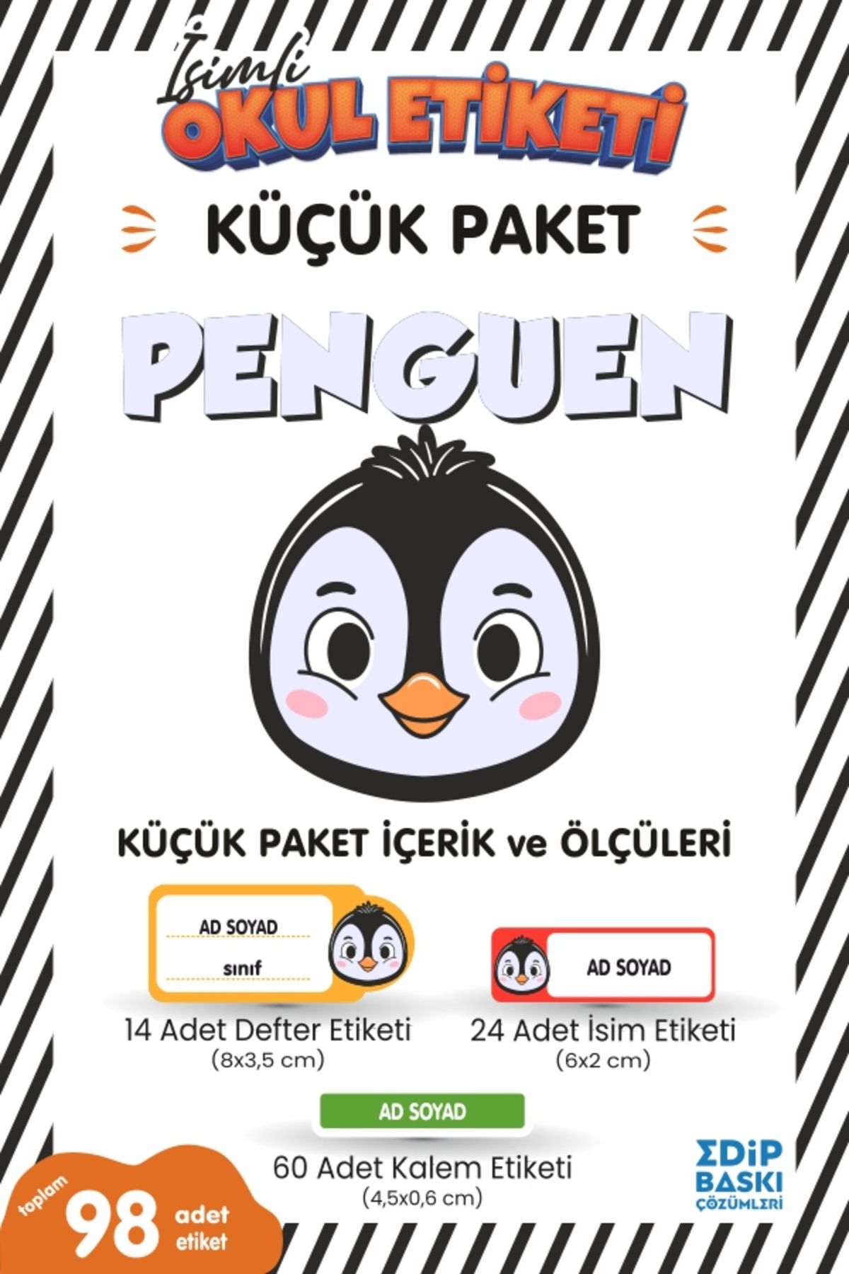 EDİP BASKI MERKEZİ İsimli okul etiketi PENGUEN Defter, kitap ve kalem etiketi Küçük Paket