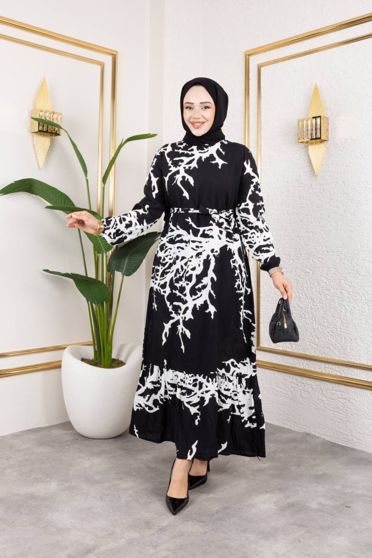 NGS ATEŞ DESEN VİSKON ELBİSE