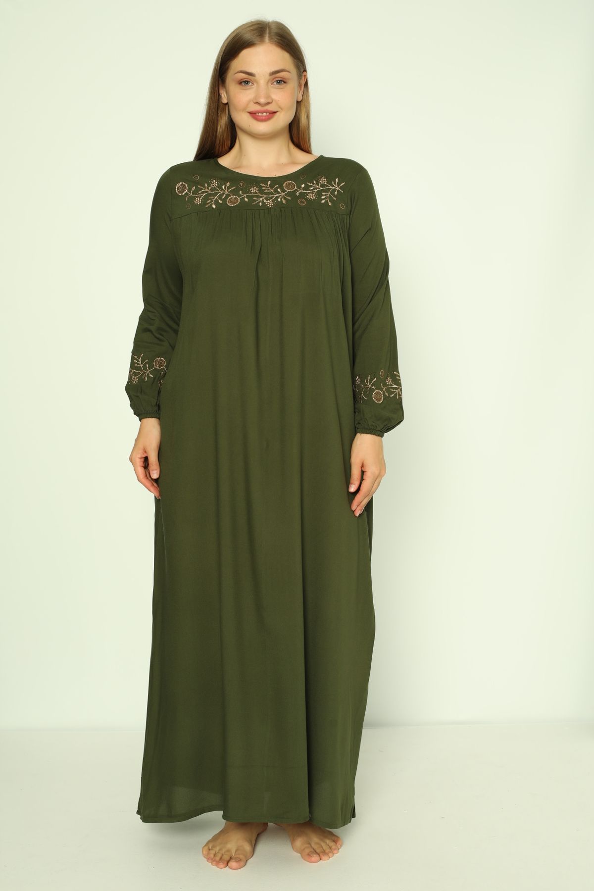 Juliet Deluxe Kadın Büyük Beden Dokuma Viskon Kumaş Uzun Kollu Elbise 33424