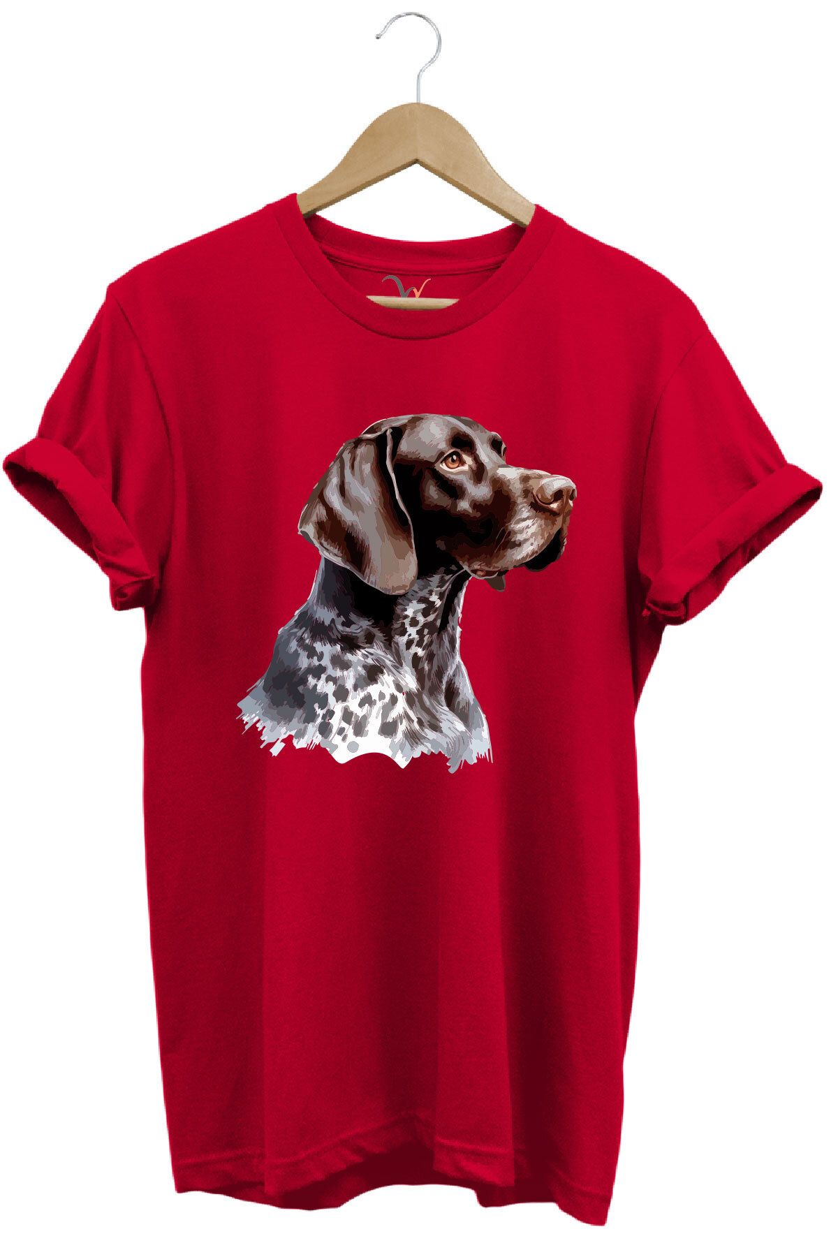 WİDİ Avcılık Kurzhaar Av Köpeği Tasarım Baskılı %100 Pamuk Regular Fit Bisiklet Yaka Premium T-Shirt