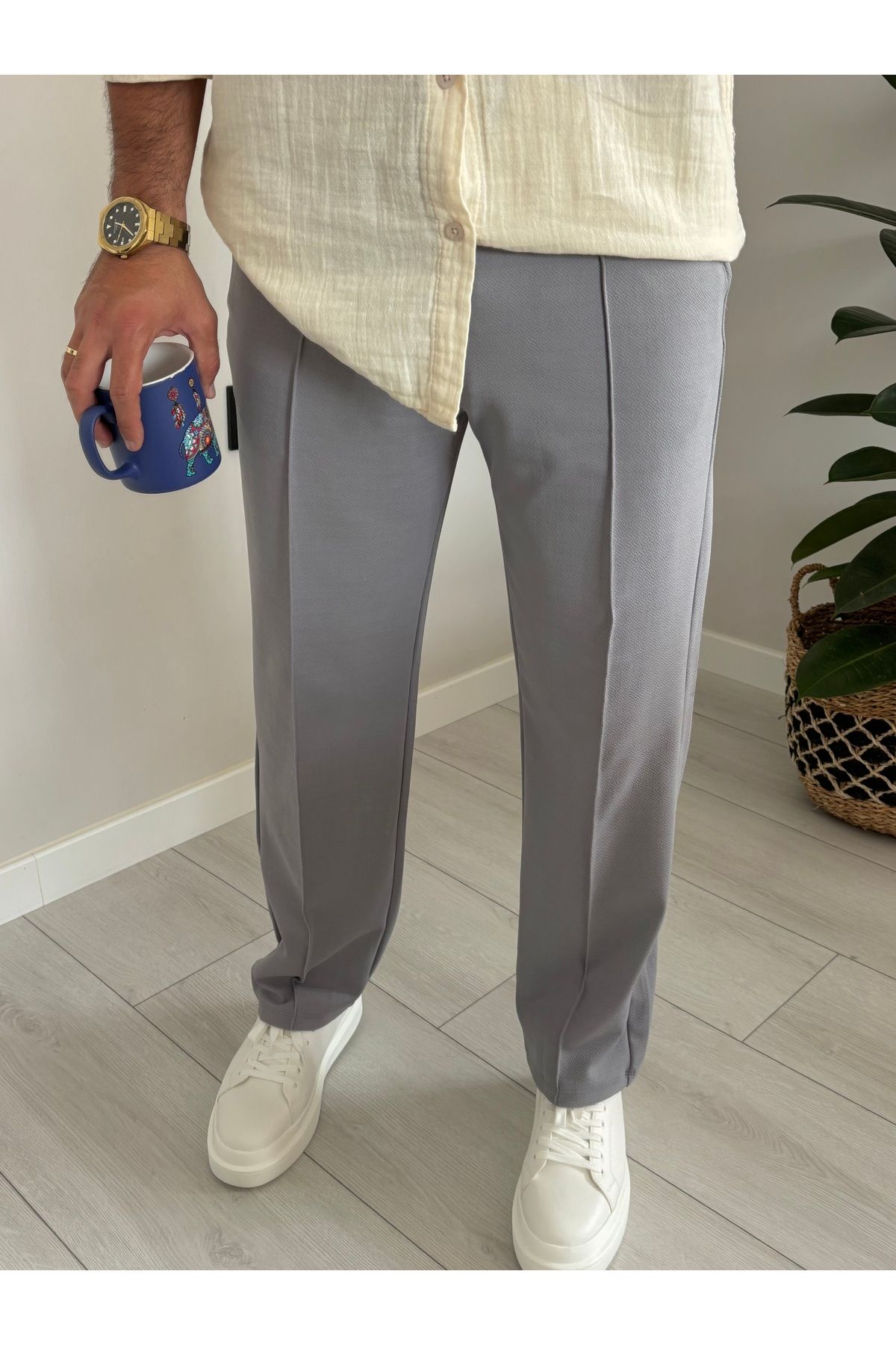 ONUR ERBİL MODA Erkek Gri Slim Fit Kumaş Pantolon