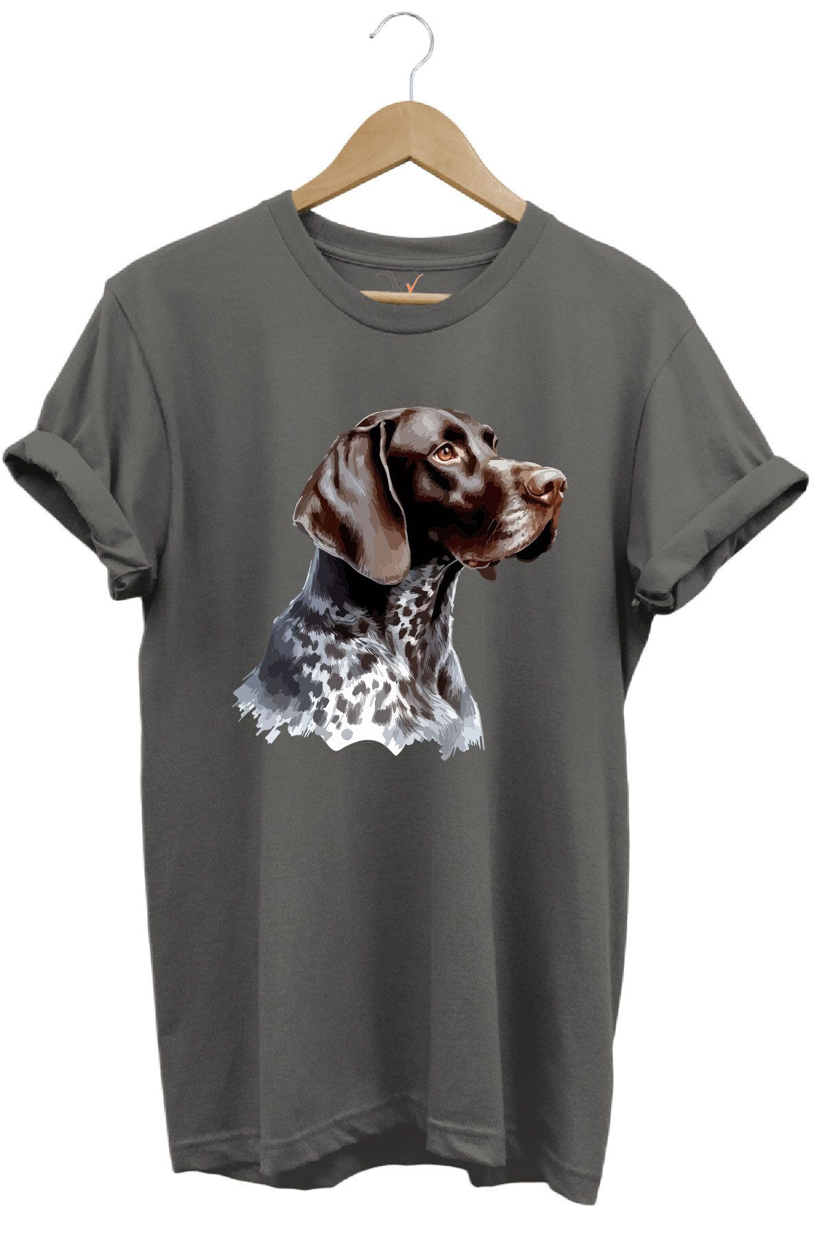 WİDİ Avcılık Kurzhaar Av Köpeği Tasarım Baskılı %100 Pamuk Regular Fit Bisiklet Yaka Premium T-Shirt