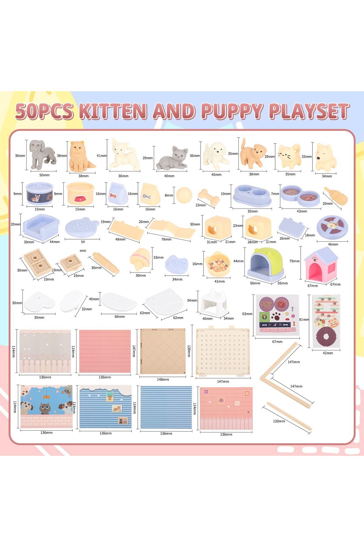 Brands For Less-Pet Toys for Kids, STEM Toy 50 Pcs Cat and Dog Figures Playset, Pet Pretend Playset Toddlers Toys 3