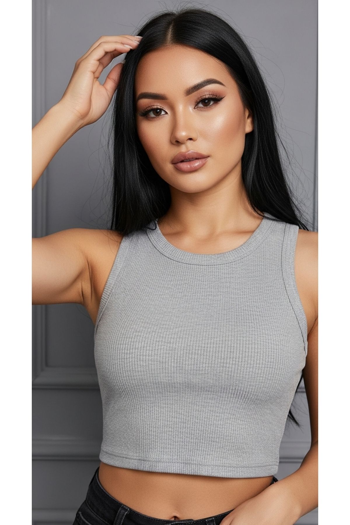 Butikdolabın Kadın Basic Bisiklet Yaka Crop Top