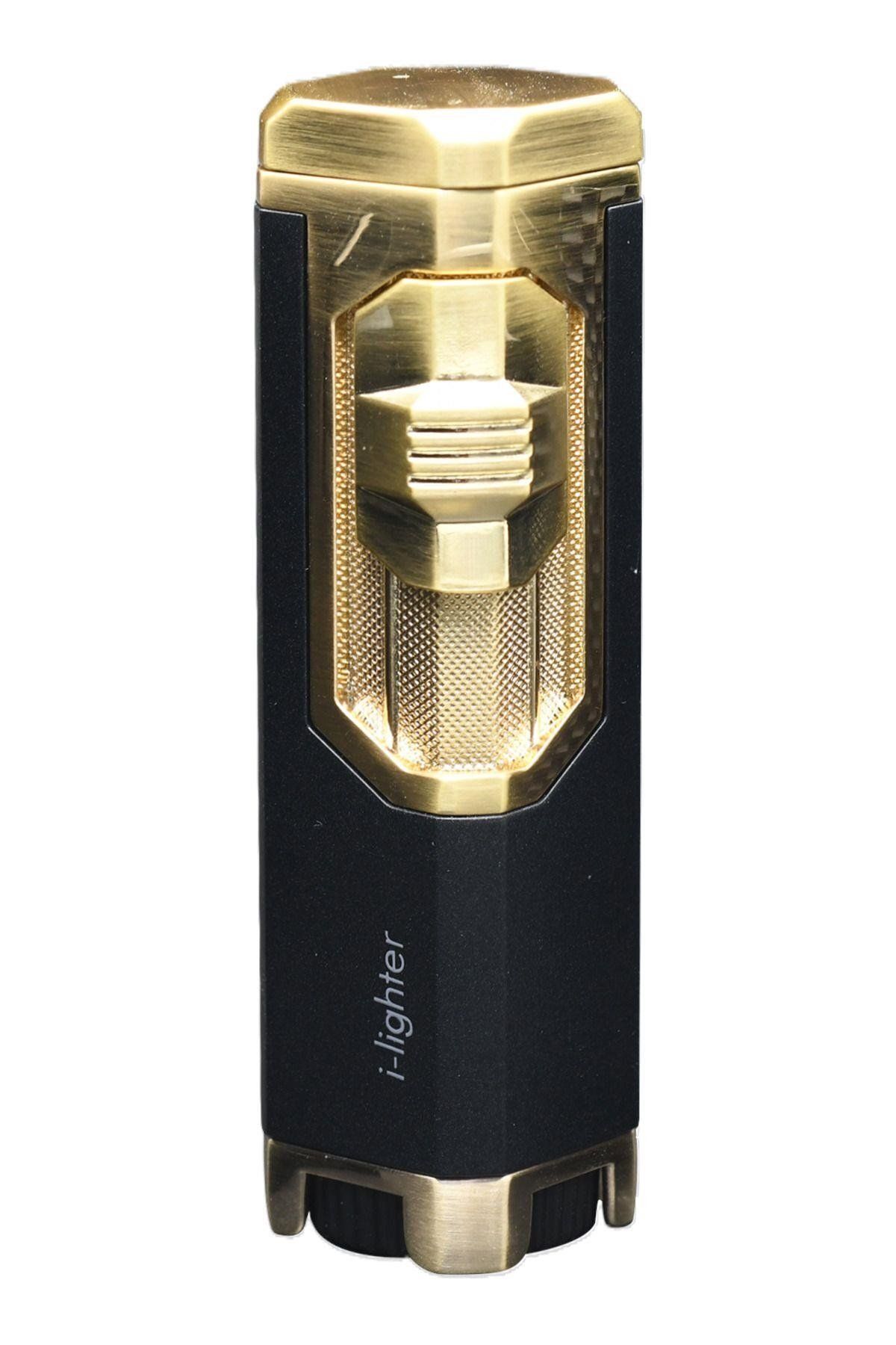 İLighter Jet Flame İ-Lighter 4 Torch Jet Alev Puro Çakmağı Metal Siyah Gold