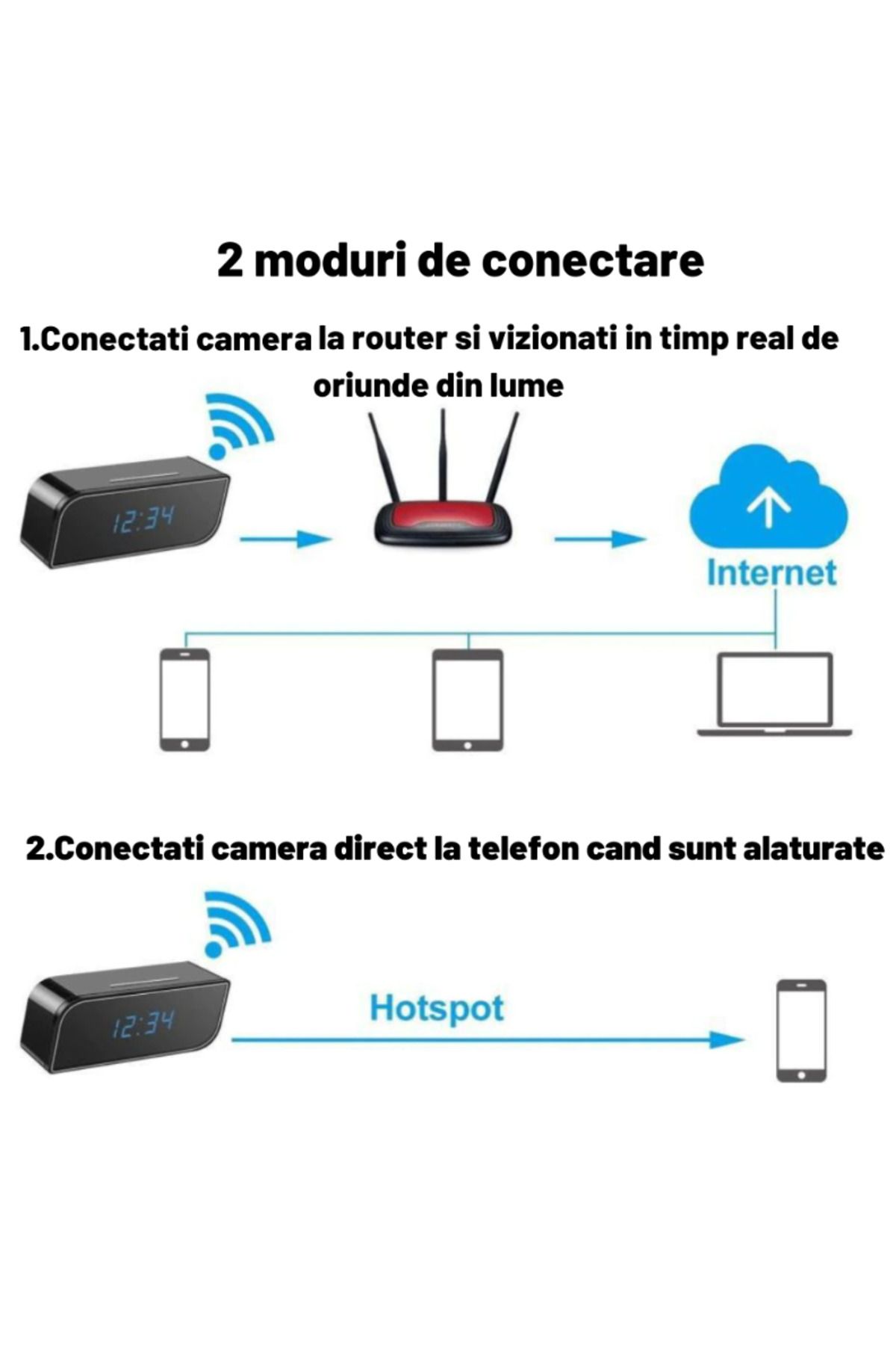 REVOSE-Mini Spy Camera ™, Wi-fi, Ip, Hidden in Alarm Clock, Microphone, Infrared, 1080p 7