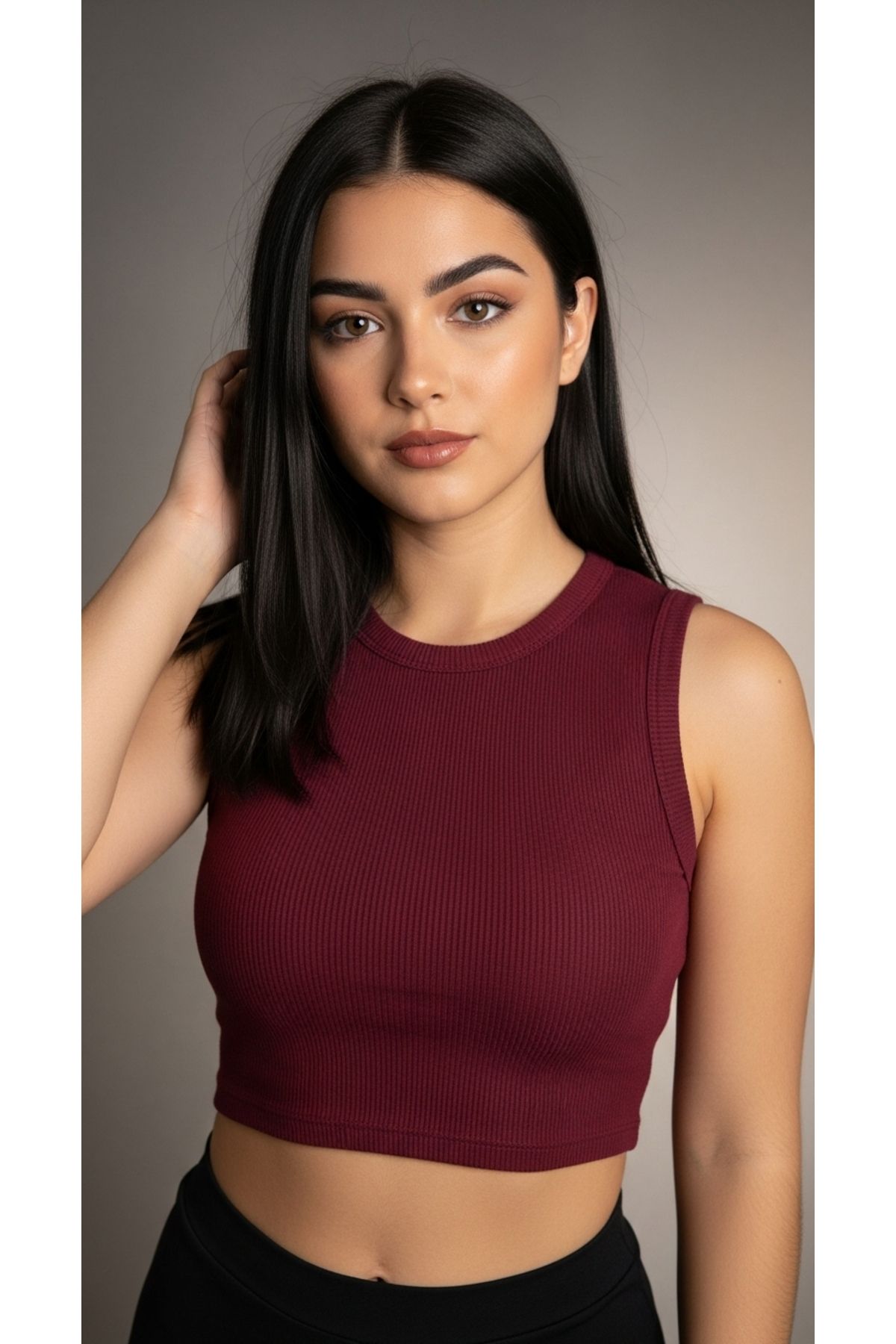 Butikdolabın Kadın Basic Bisiklet Yaka Crop Top