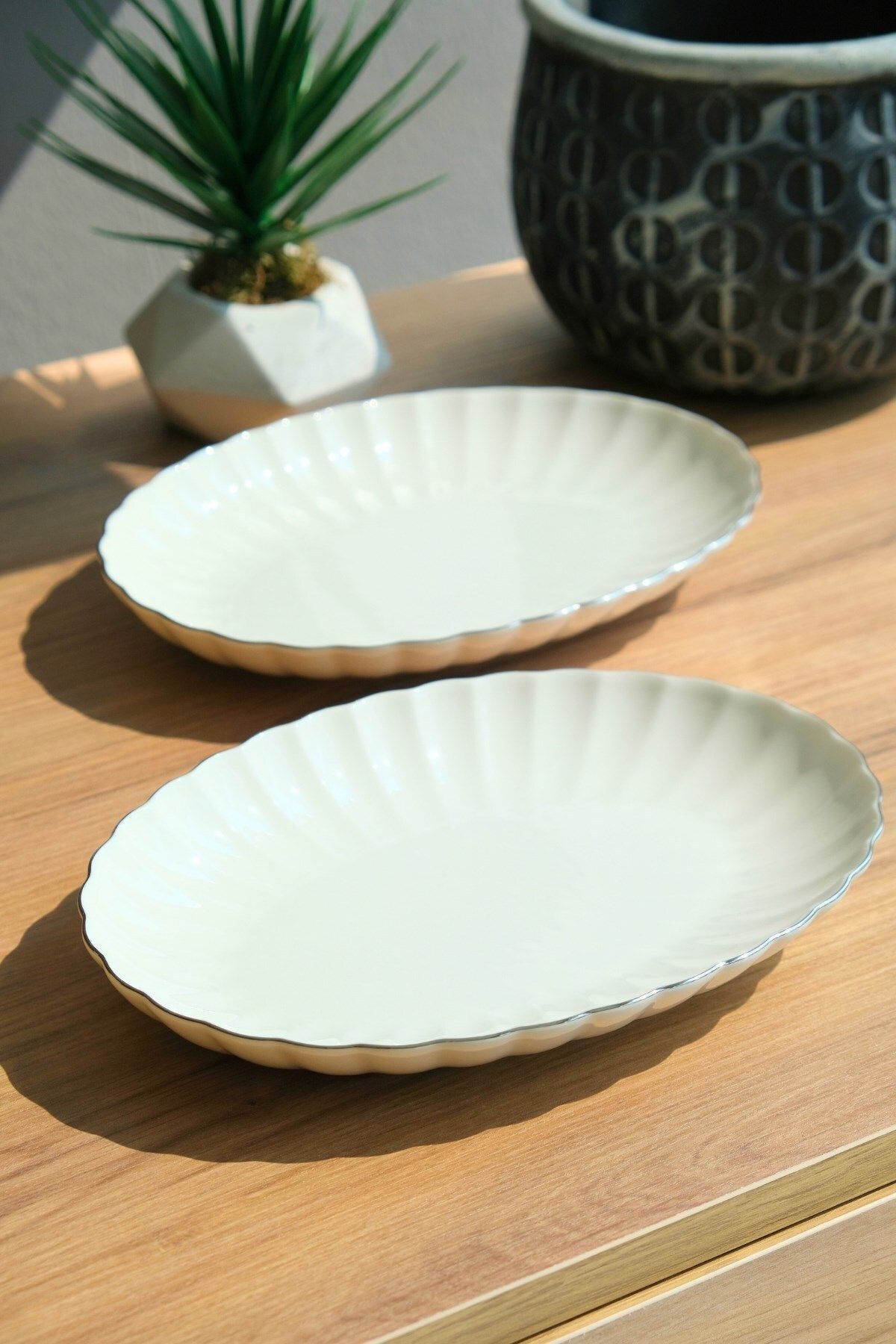 Kütahya Porselen Bone Luz Platin File Kayık Tabak 24x17cm BNLZF24KY220 2 li