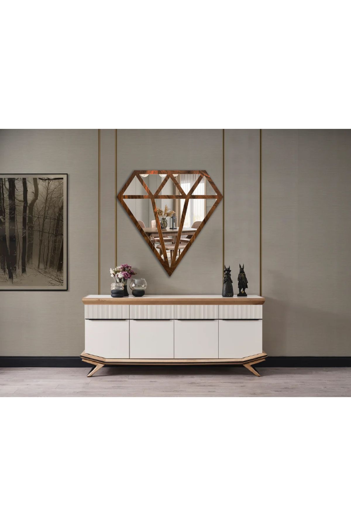 arykanda TLOS DIAMOND DEKORATİF AYNA - DUVAR AYNASI - AHŞAP AYNA