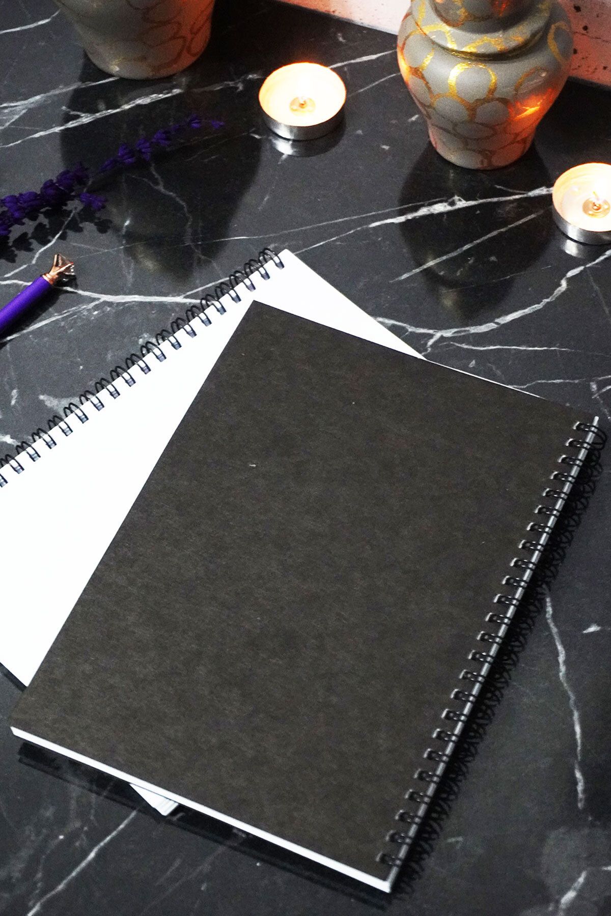 markcat-A5 Cat Design Black Kraft Cover Notebook - Unlined Notebook (120 Pages) 15X21 cm - Memory Notebook 5