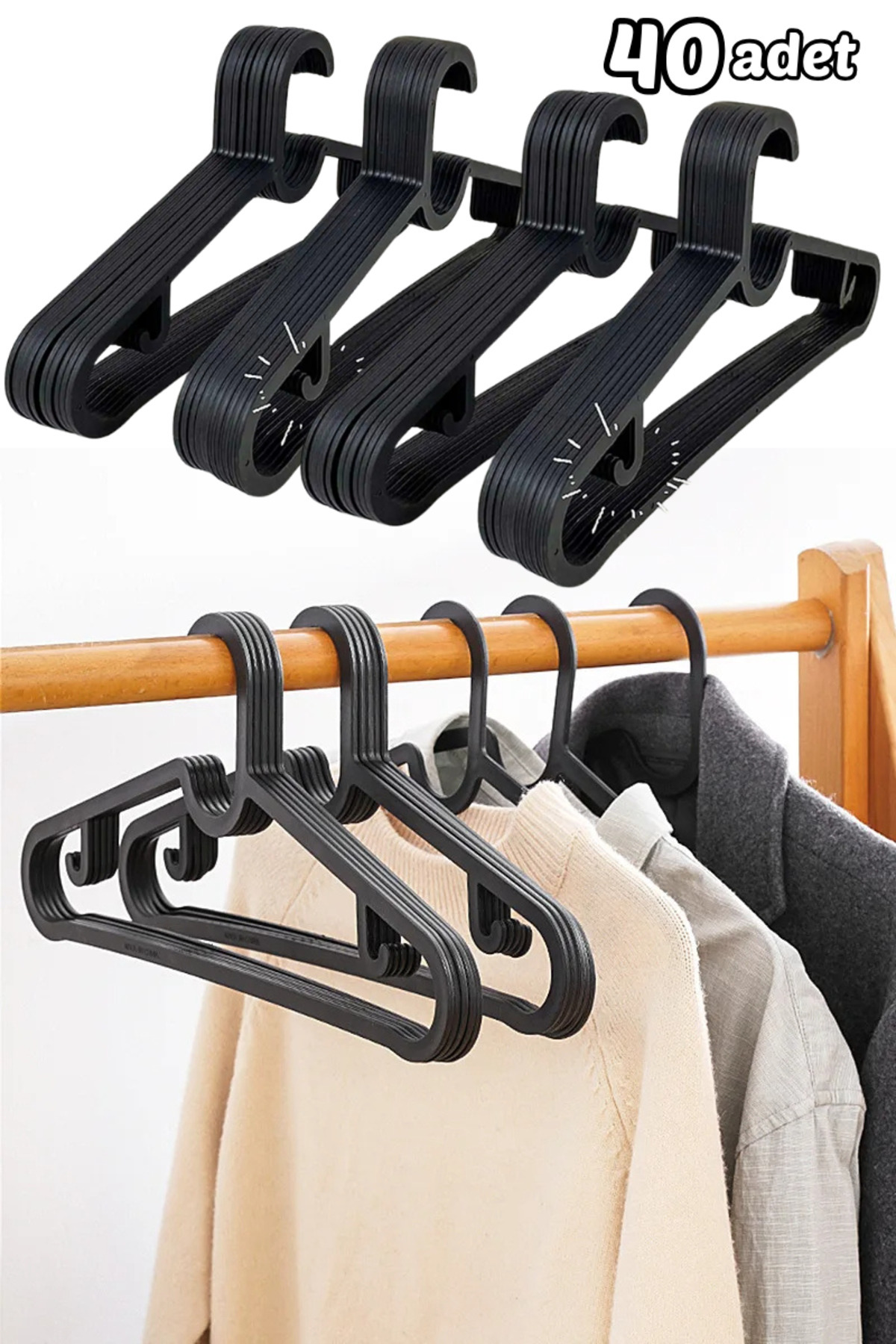 Comprox 40 чорних вішалок для одягу Набір з 40 вішалок для одягу Вішалки для спідниць Вішалки для штанів Вішалки для блуз