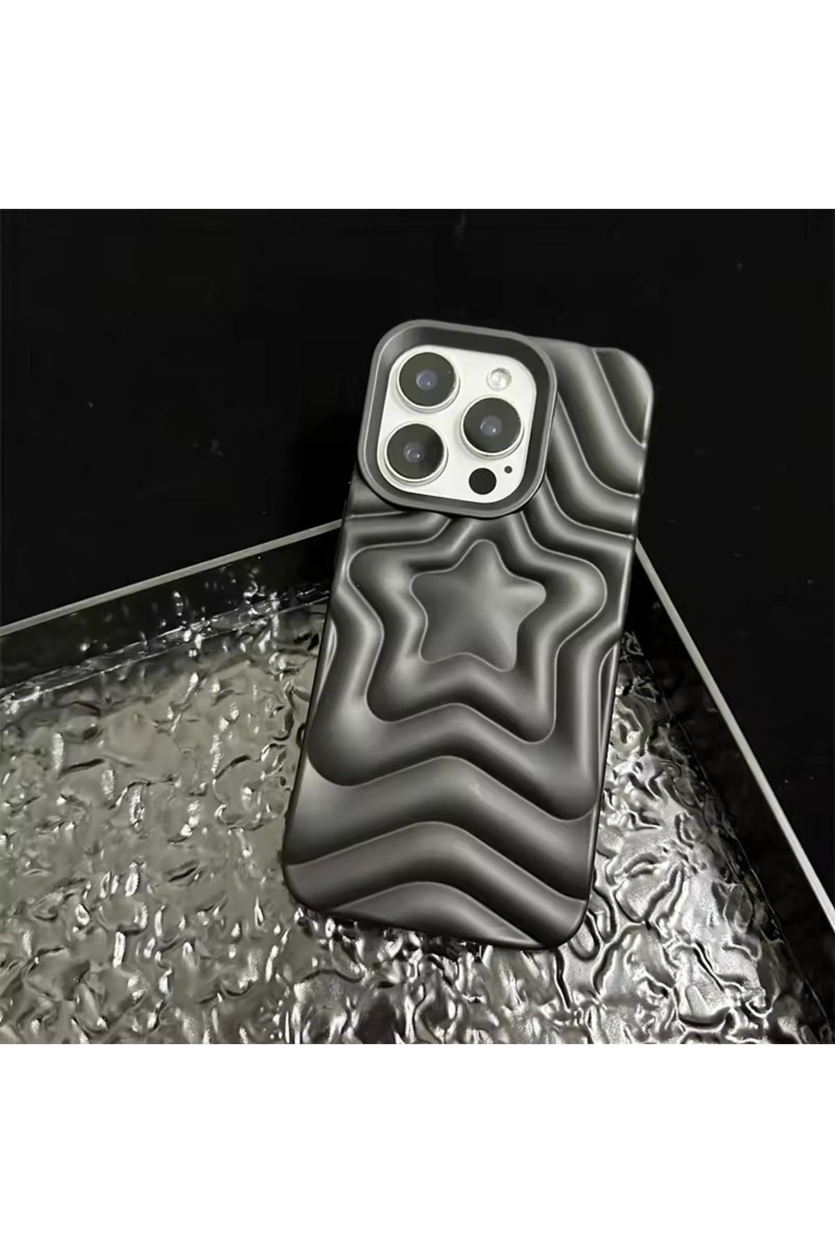 Alstrap İPhone 14 Pro Max Uyumlu Kabartmalı Yıldız Desenli Silikon Kılıf