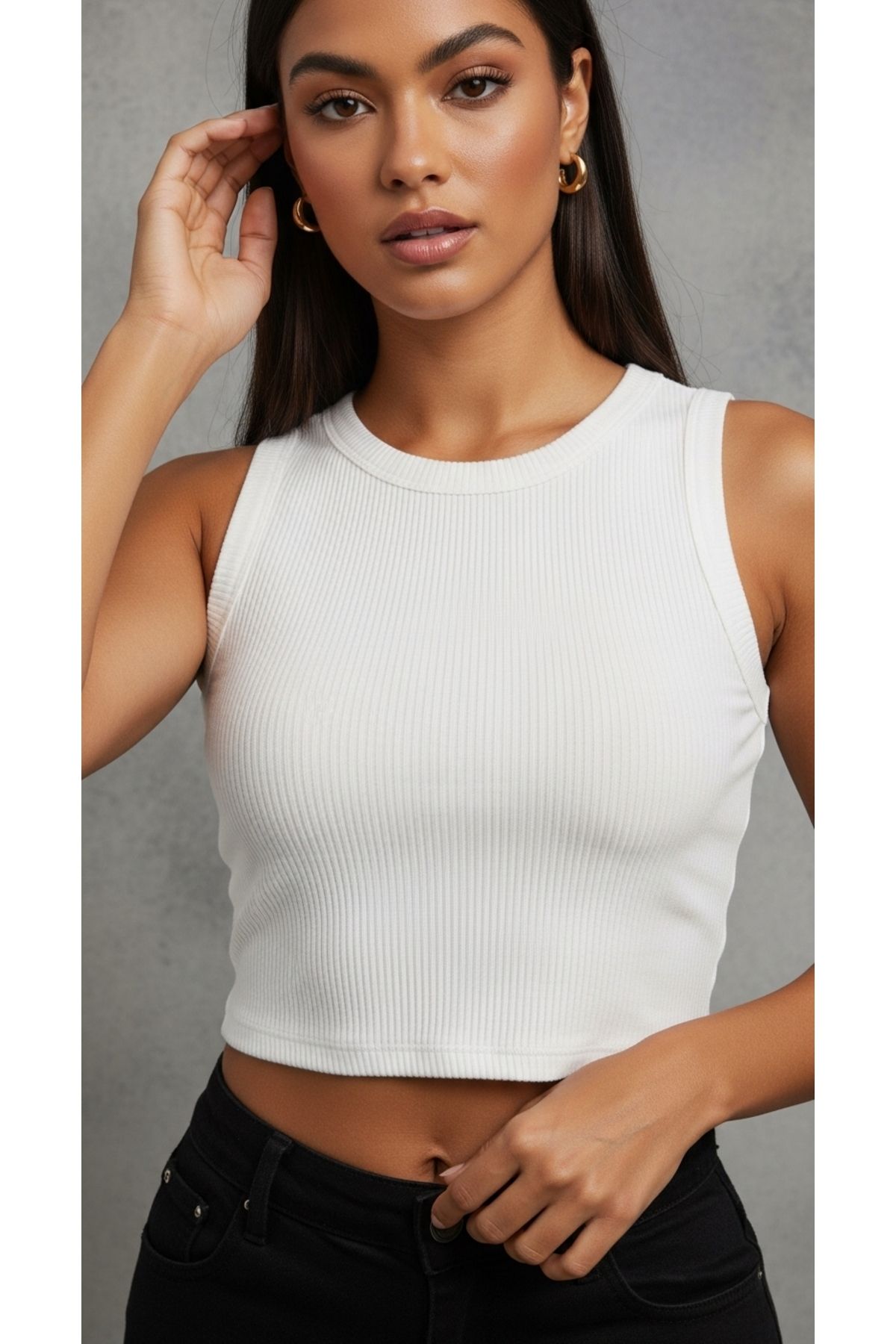 Butikdolabın Kadın Basic Bisiklet Yaka Crop Top