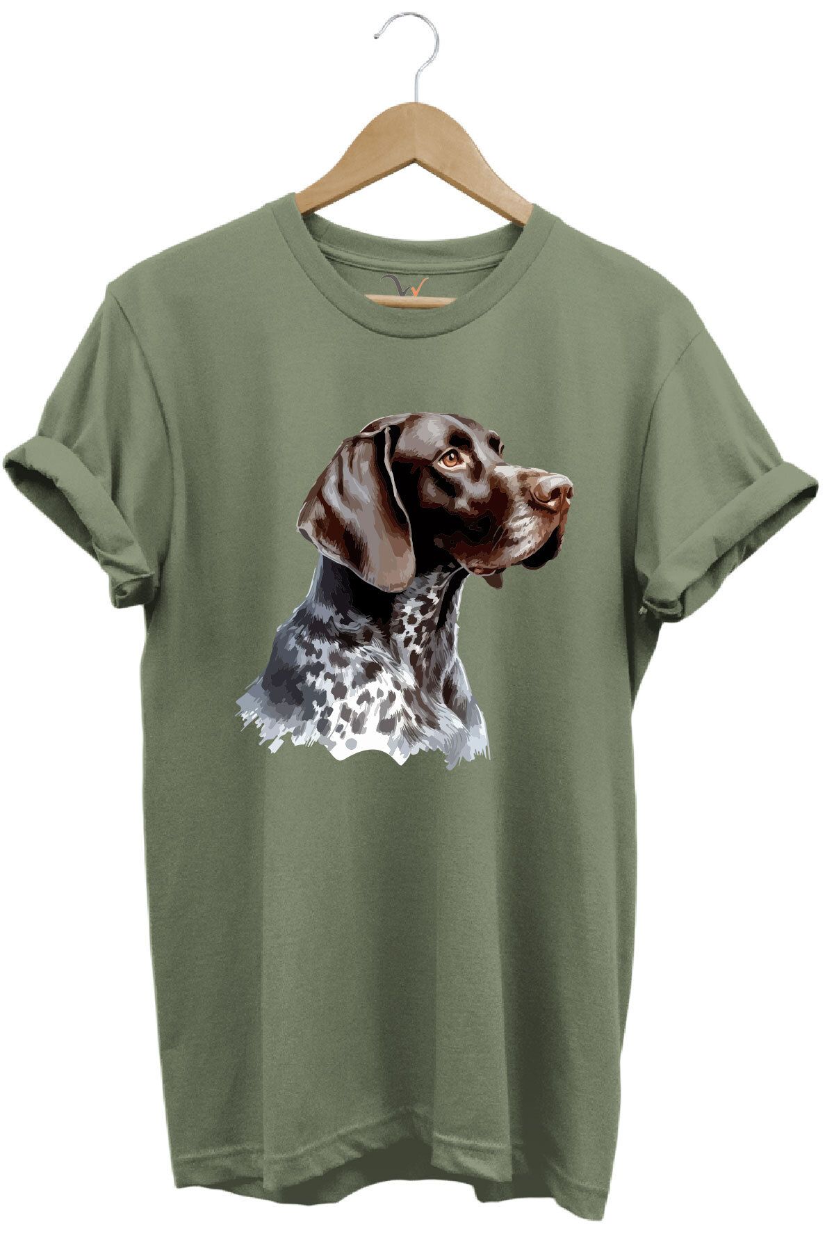 WİDİ Avcılık Kurzhaar Av Köpeği Tasarım Baskılı %100 Pamuk Regular Fit Bisiklet Yaka Premium T-Shirt