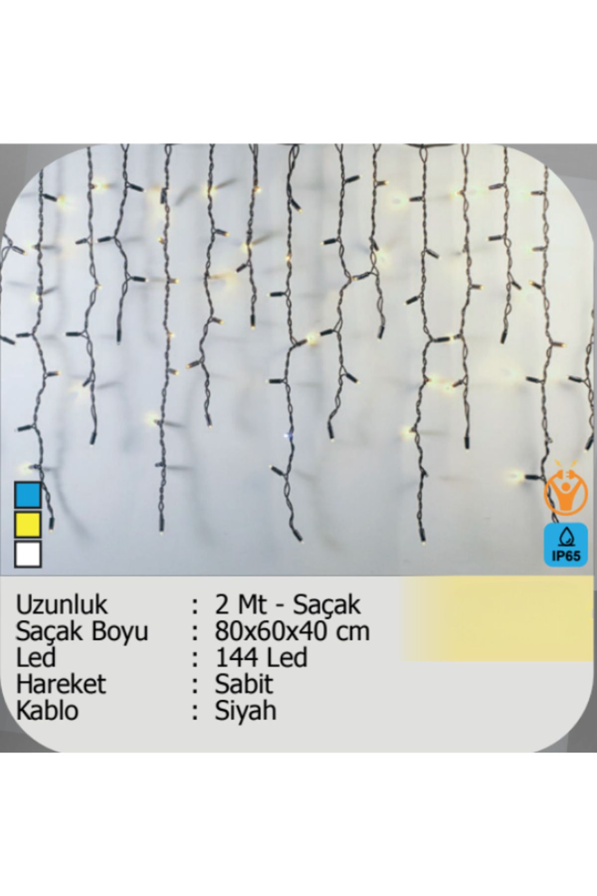 ELKHOUSE ElektrikHouse LED Peri Işığı 144 LED Sabit 80x60x40 cm Beyaz 2 metre Saçak