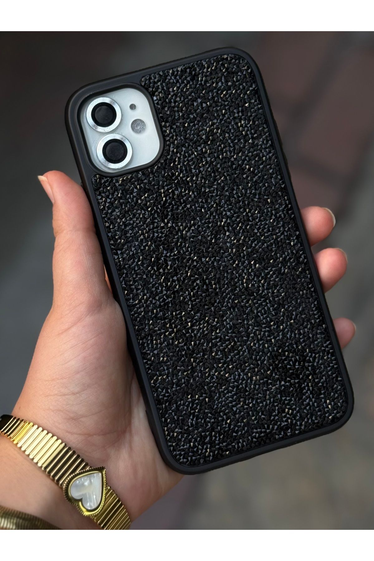 Caseji Iphone-11 Uyumlu ELMAS Yumuşak Dokulu Parlak Siyah Taşlı Işıltılı Kılıf