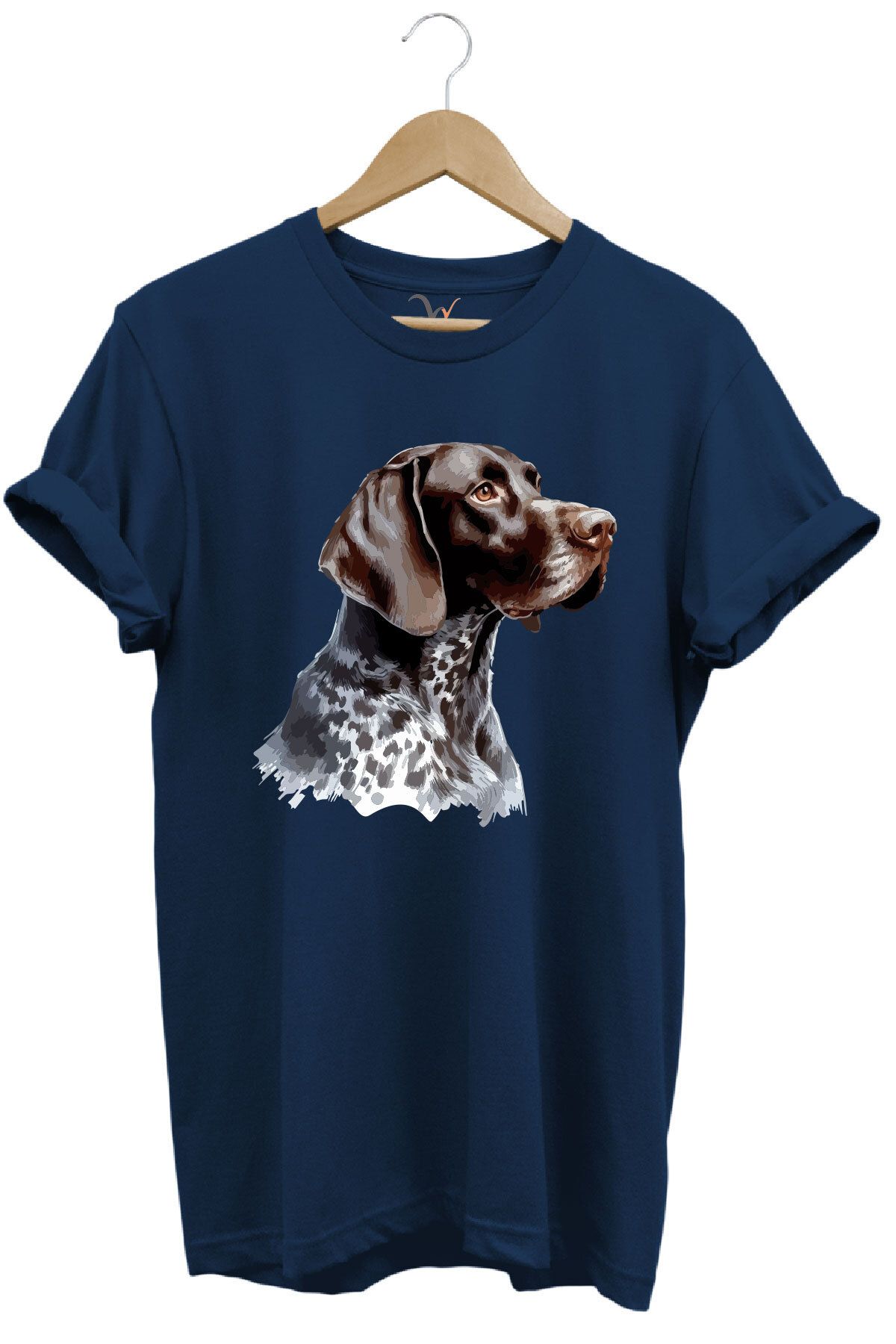 WİDİ Avcılık Kurzhaar Av Köpeği Tasarım Baskılı %100 Pamuk Regular Fit Bisiklet Yaka Premium T-Shirt