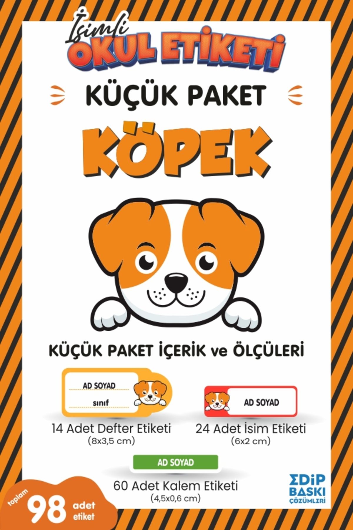 EDİP BASKI MERKEZİ İsimli okul etiketi KÖPEK Defter, kitap ve kalem etiketi Küçük Paket