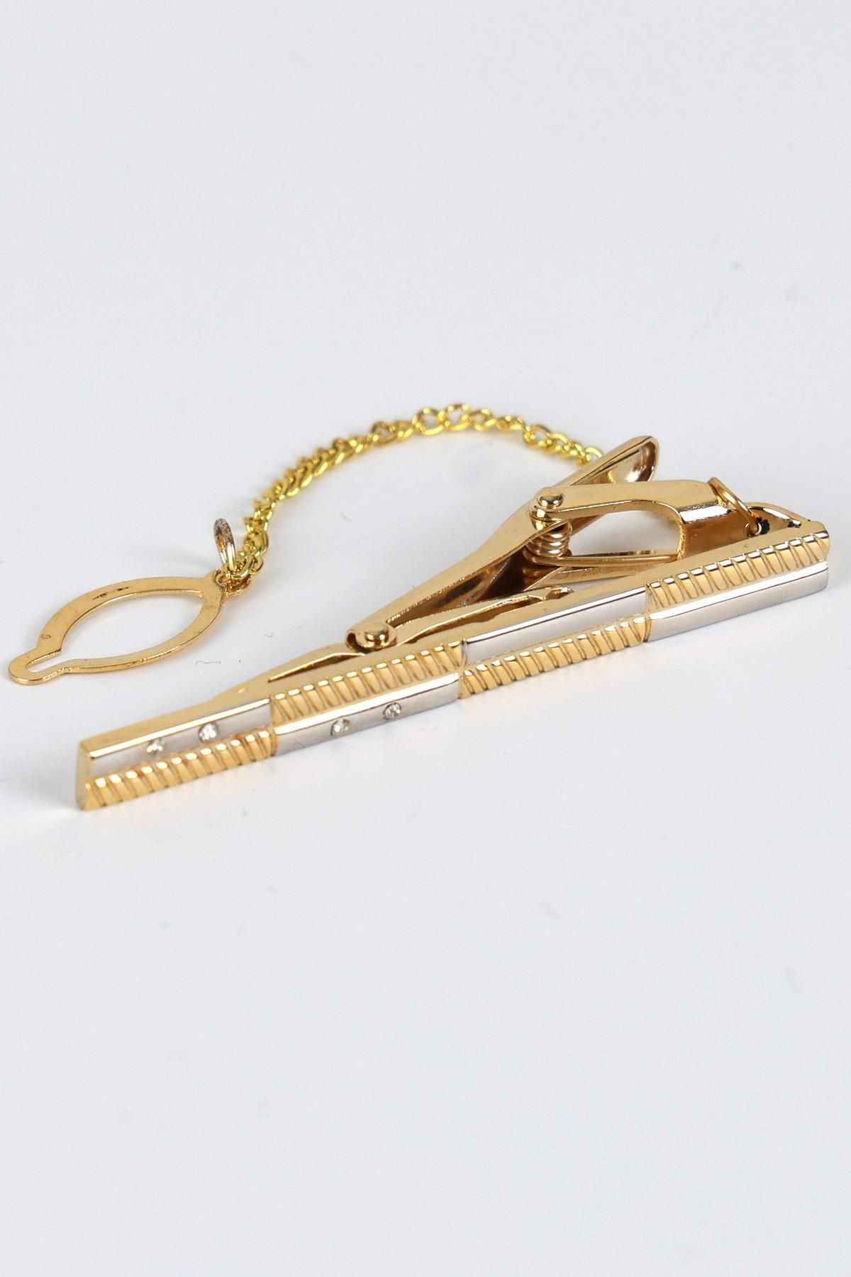 Esgue Gold Gümüş Renk Kravat Iğnesi – Desenli Kravat Klipsi