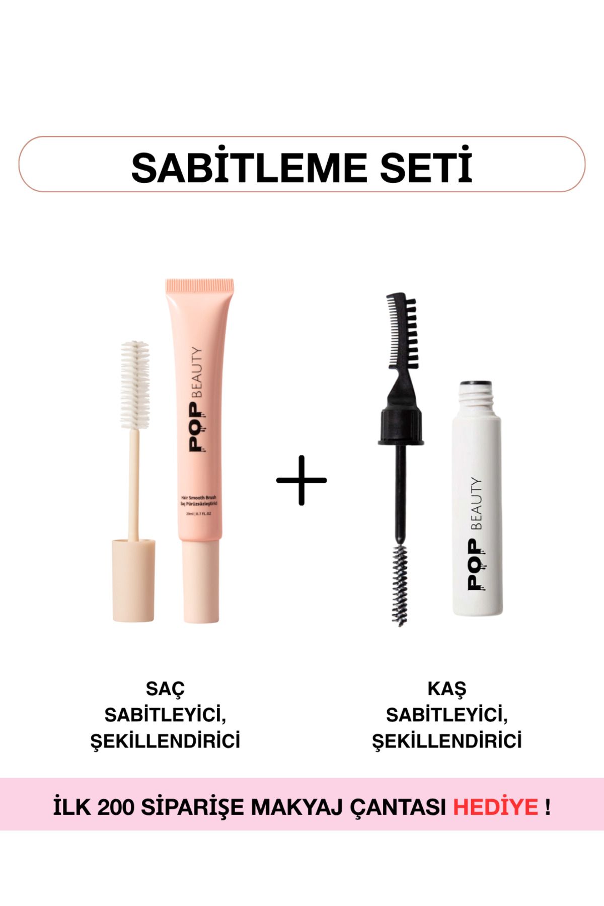POP Beauty Saç & Kaş Sabitleyici, Şekillendirici Set (Saç Pürüzsüzleştirici, Kaş Sabitleyici)