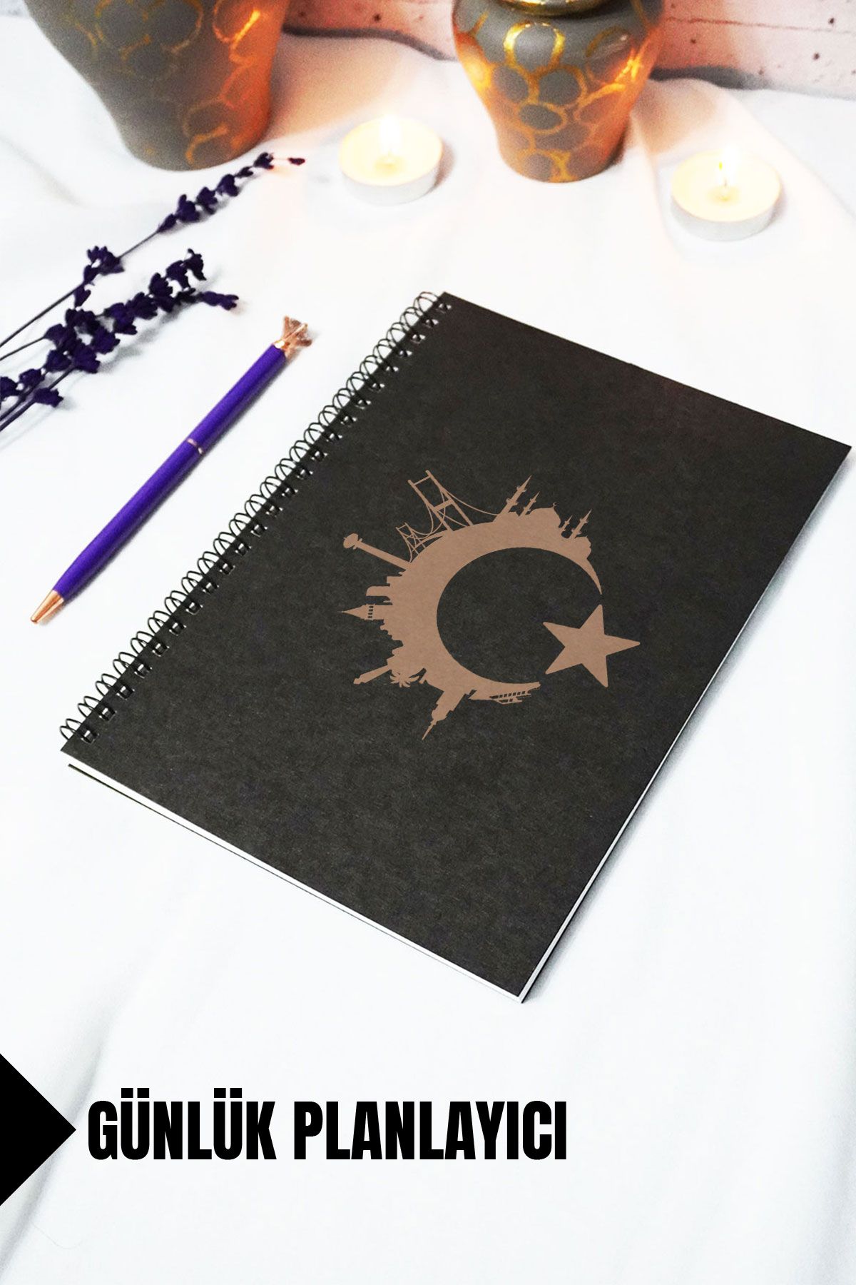 markcat A5 Türk Bayrağı Temalı Siyah Kraft Kapaklı Defter - Günlük Planlayıcı - 45 Yaprak (90 SAYFA)