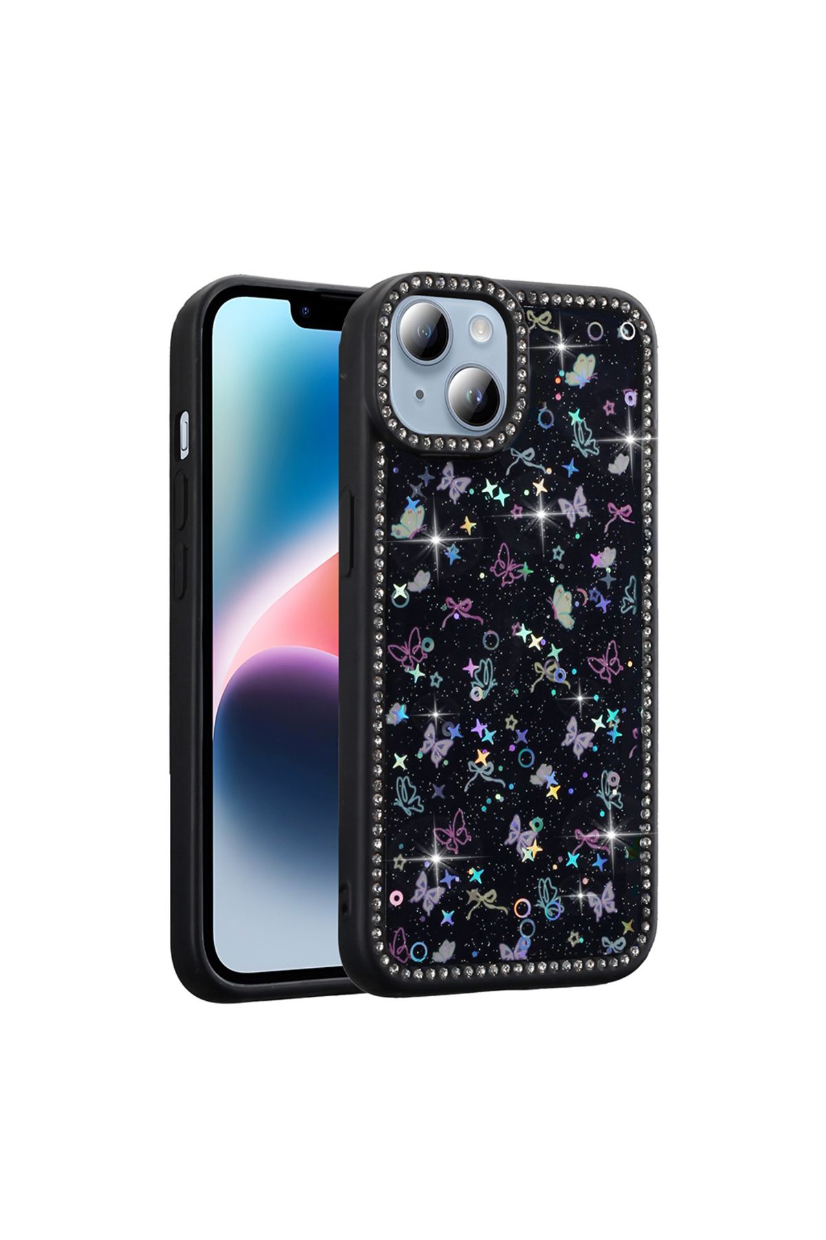 Teleplus iPhone 13 Kılıf Azra Taşlı Simli Kapak