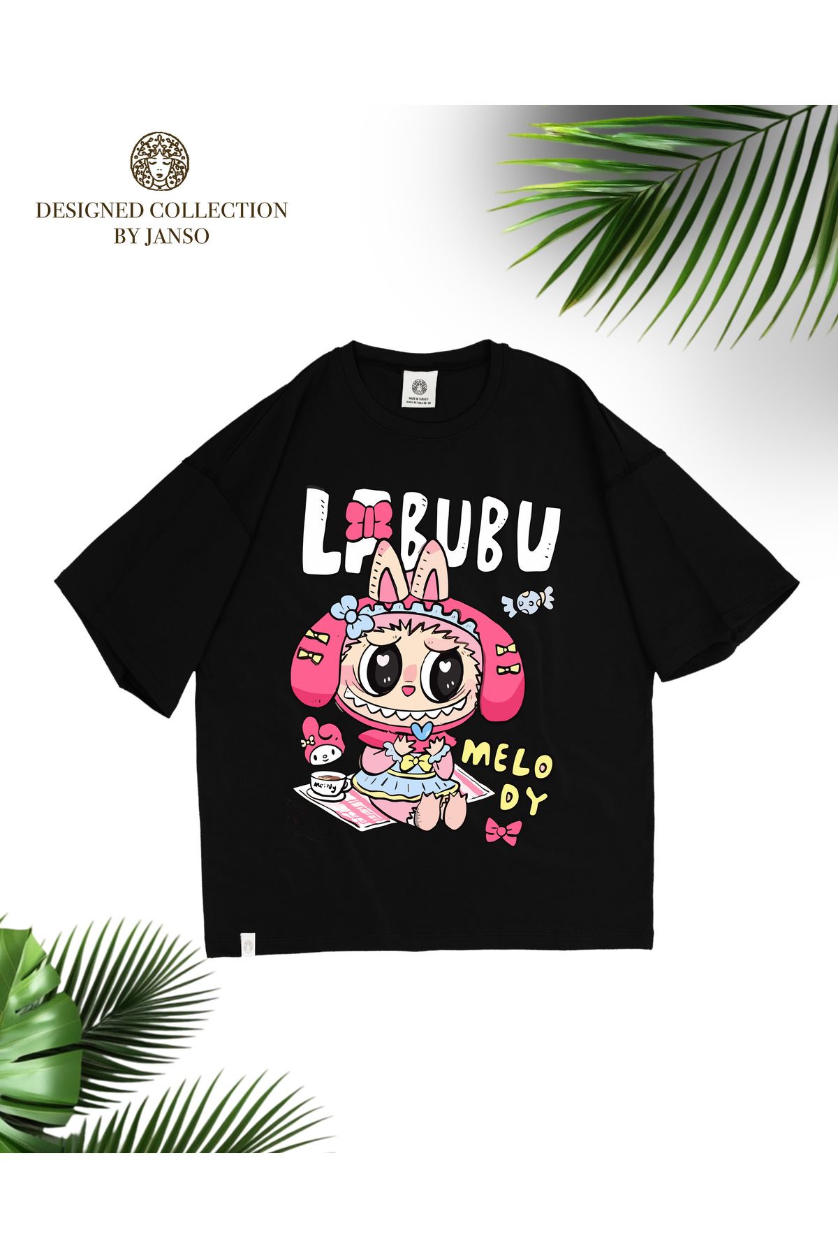JANSO GROUP - KADIN KISA KOLLU TSHIRT BASKILI PAMUKLU OVERSİZE