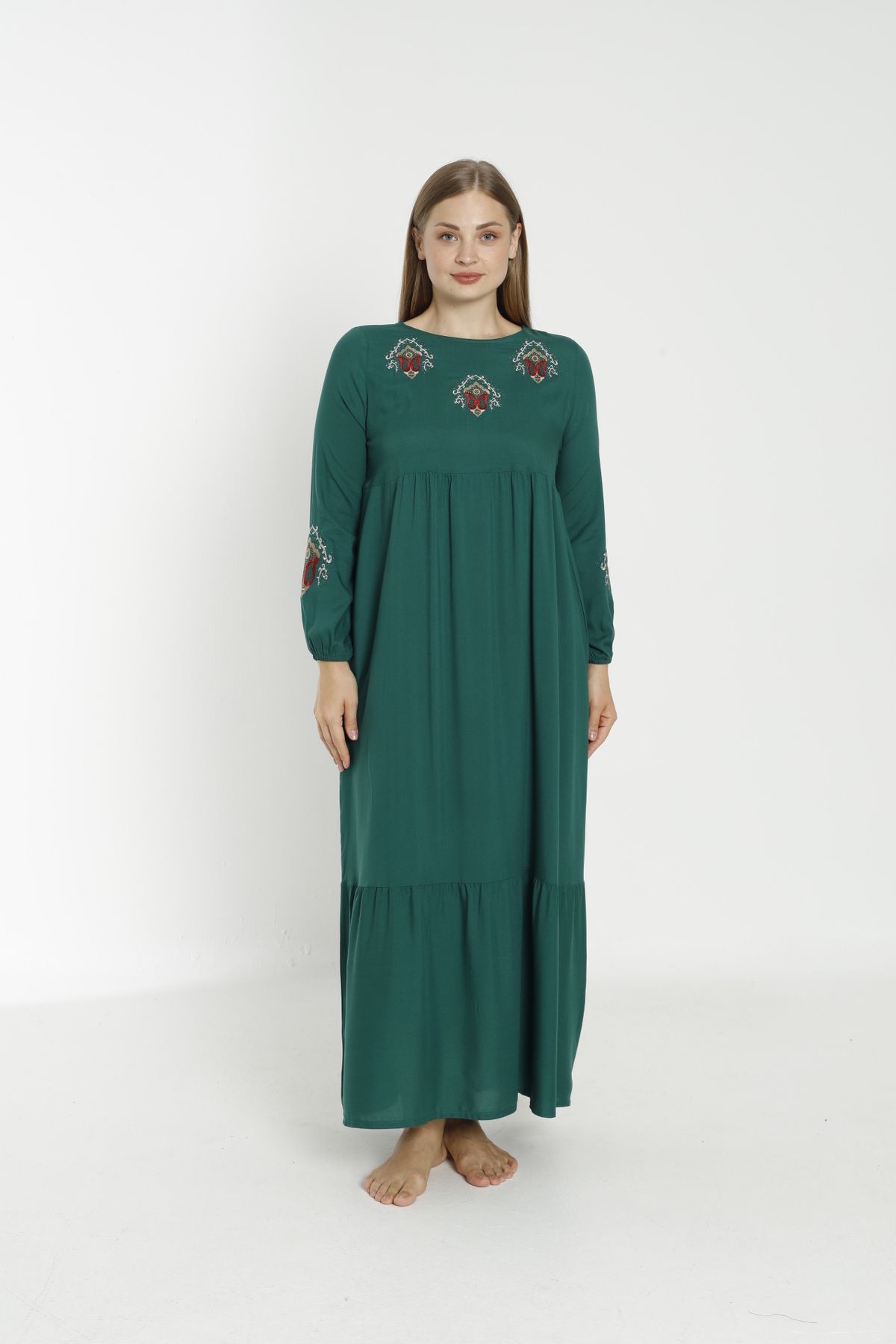 Juliet Deluxe Kadın Büyük Beden Dokuma Viskon Kumaş Uzun Kollu Elbise 33436