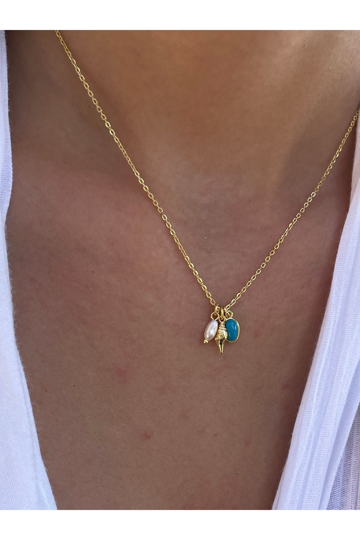 Sade Accessory Turkuaz İnci Deniz Kabuğu Kolye