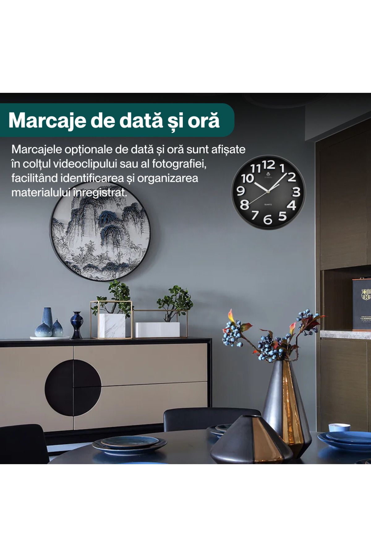 Spionescu-Spy camera in wall clock, C8, Full HD, Wi-Fi, motion detection, 24/7 recording, 90° wide angle 4