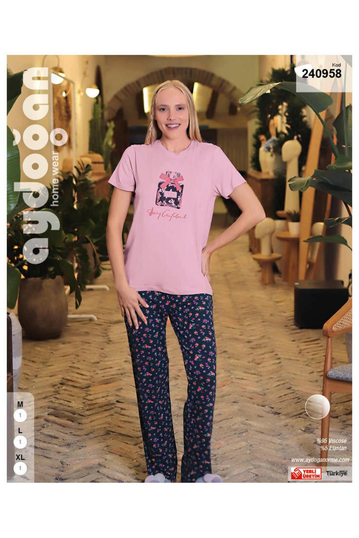 Aydoğan Kadın Kısa Kollu Pembe Viskon Pijama Takım 240958