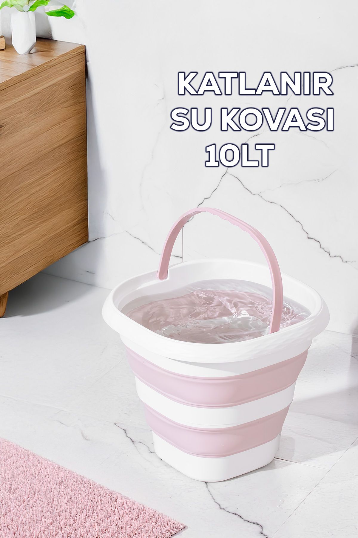 Porsima 1175-1 Damla Katlanabilir Silikon Su Kovası 28x30cm Banyo Balkon Temizlik Kovası 10 Lt. - Pudra