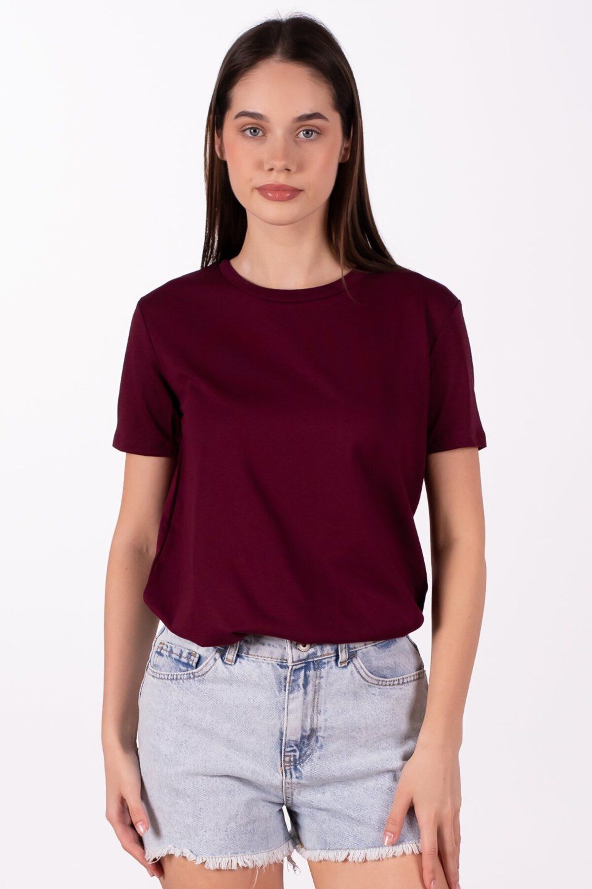 BARRELS AND OIL Bisiklet Yaka Basic T-Shirt - Bordo