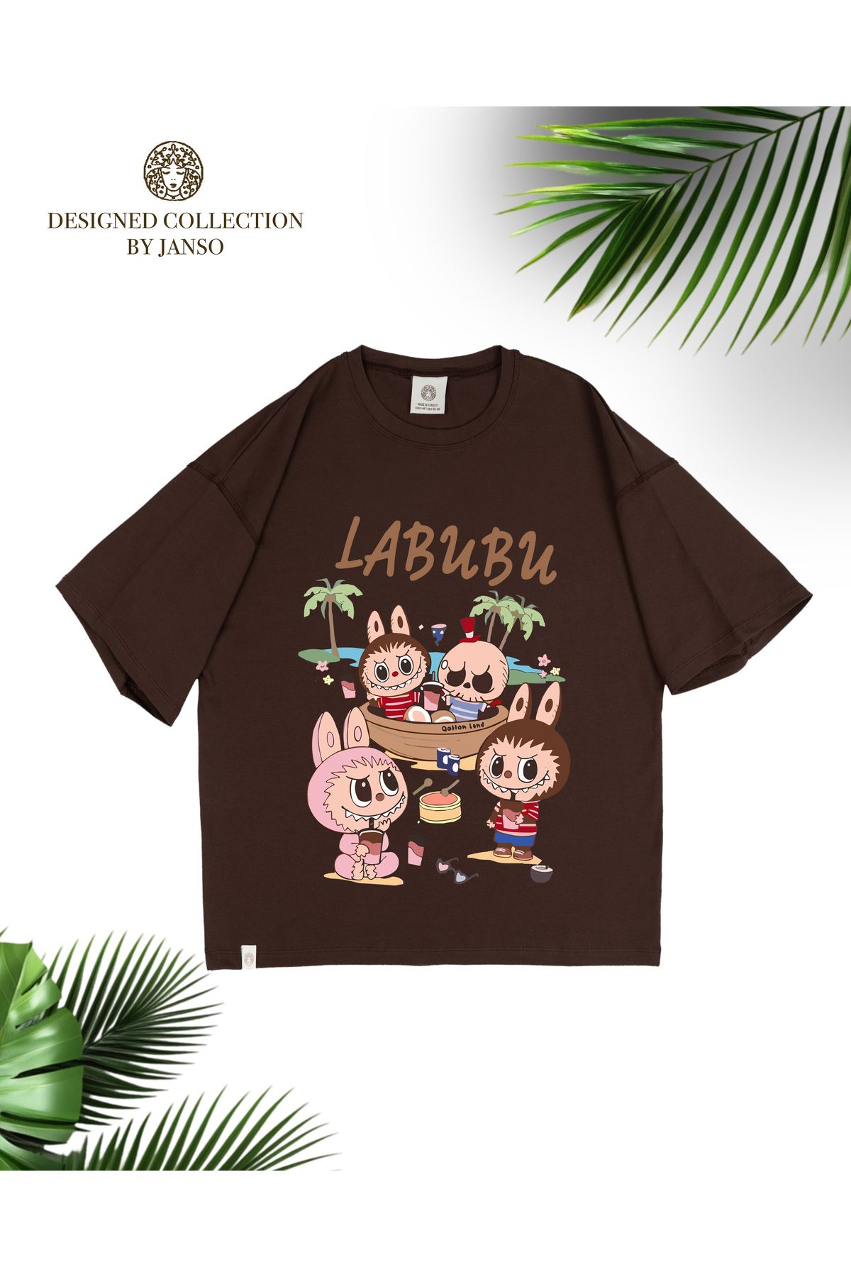 JANSO GROUP - KADIN KISA KOLLU TSHIRT BASKILI PAMUKLU OVERSİZE