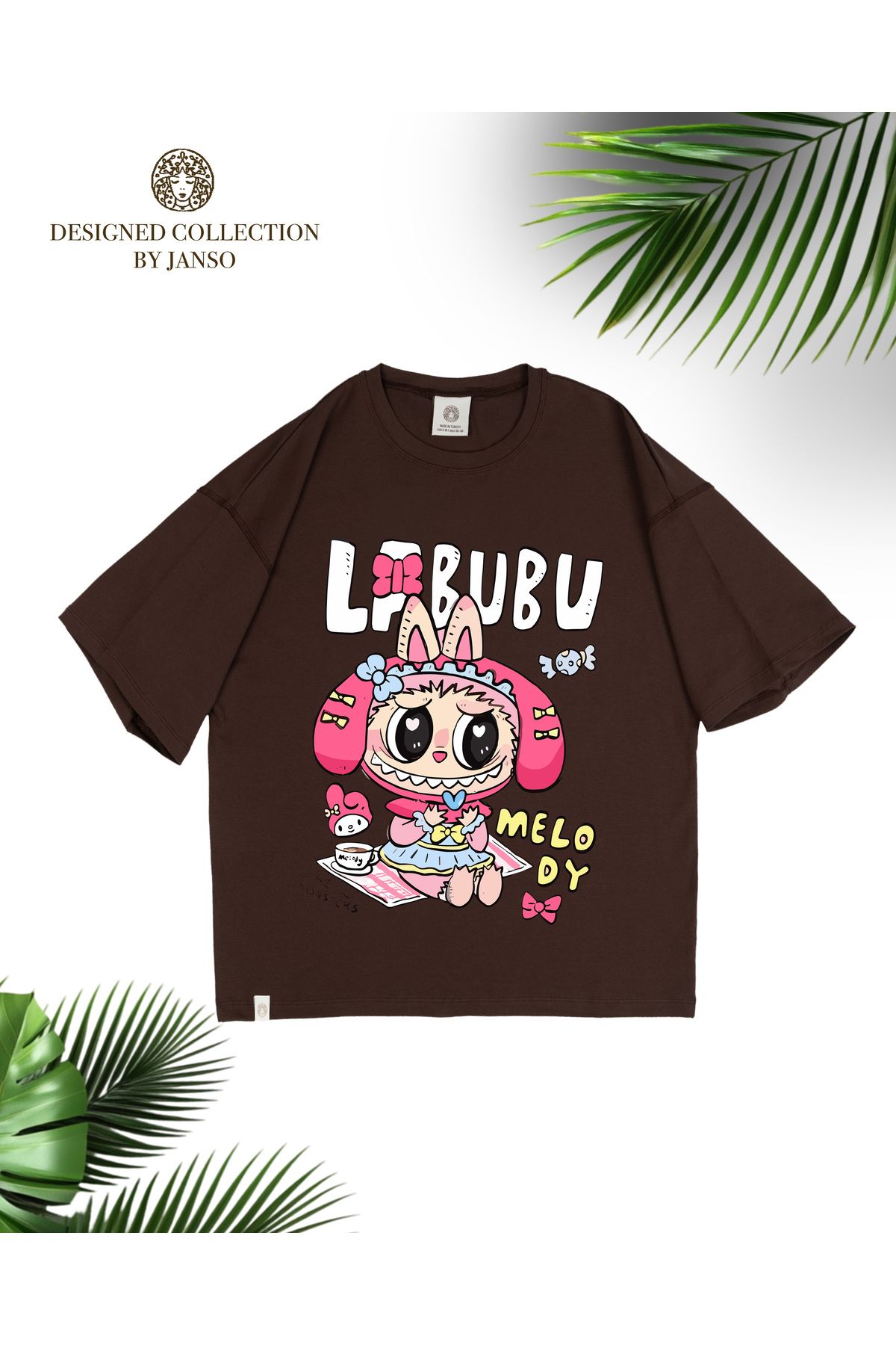 JANSO GROUP - KADIN KISA KOLLU TSHIRT BASKILI PAMUKLU OVERSİZE