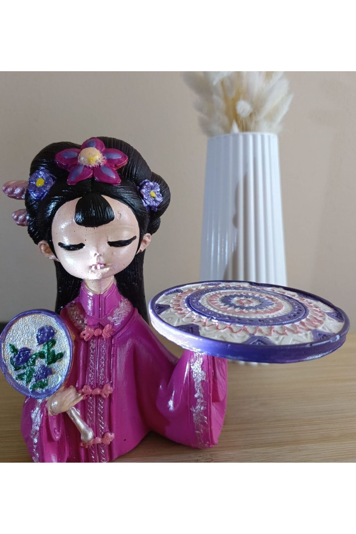 KABUK ATÖLYE 🌺MANDALA SUNUM TEPSİLİ ASYALI KIZ, DEKORATİF SÜS, TAKI STANDI, JAPON PRENSES🌺