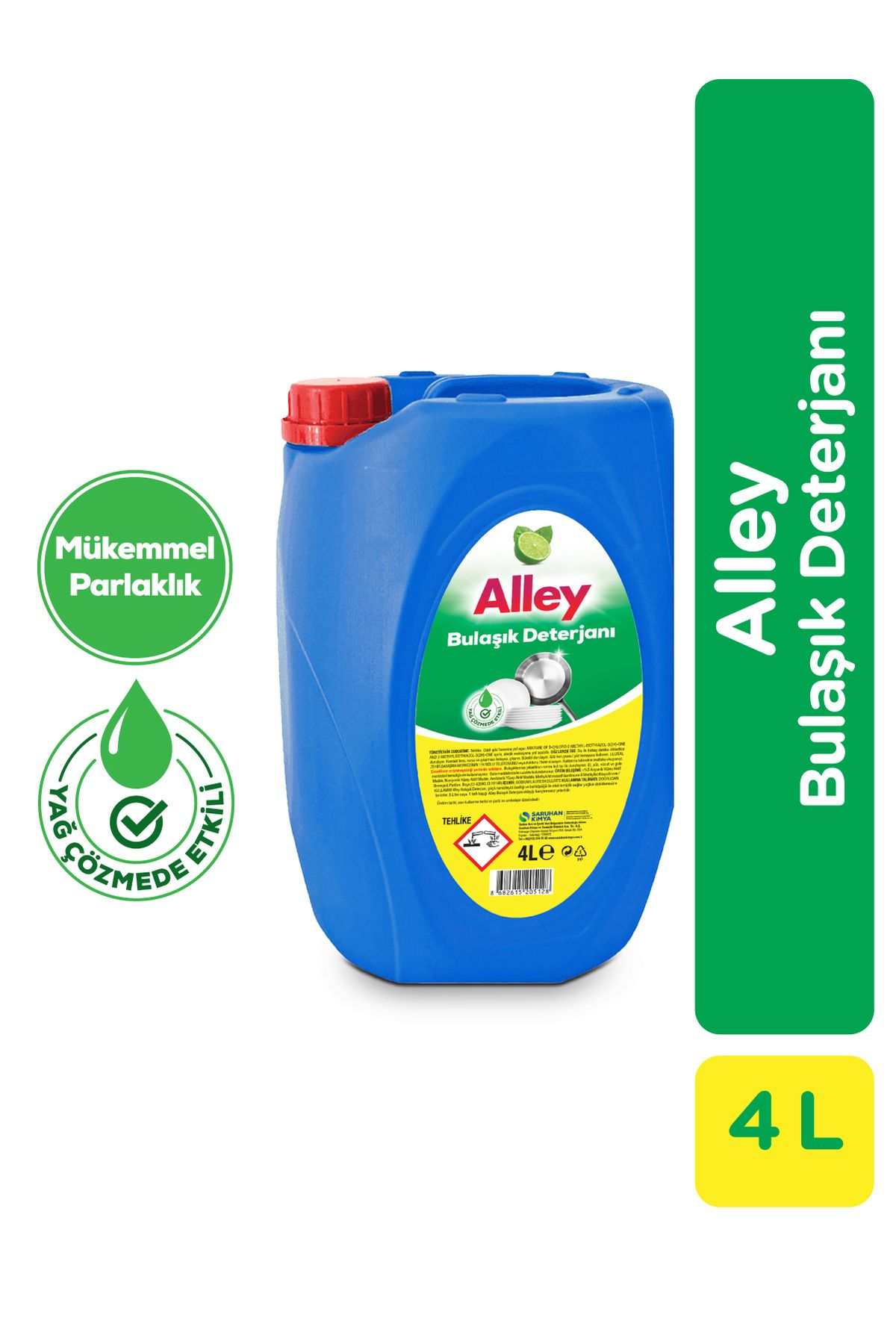alley Bulaşık Deterjanı 4 L – Limon Kokulu, Endüstriyel Güç, Yağ Çözücü Etki, Mükemmel Parlaklık