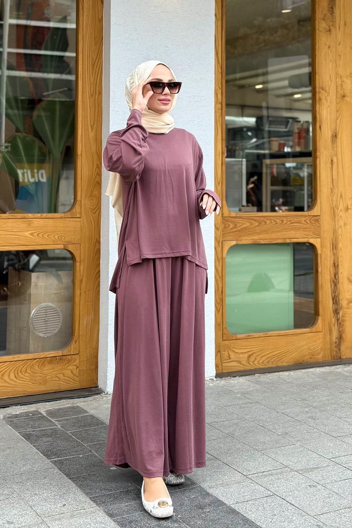 MERVE KAYKISIZ Etek Pantolon Spor Takım Mürdüm