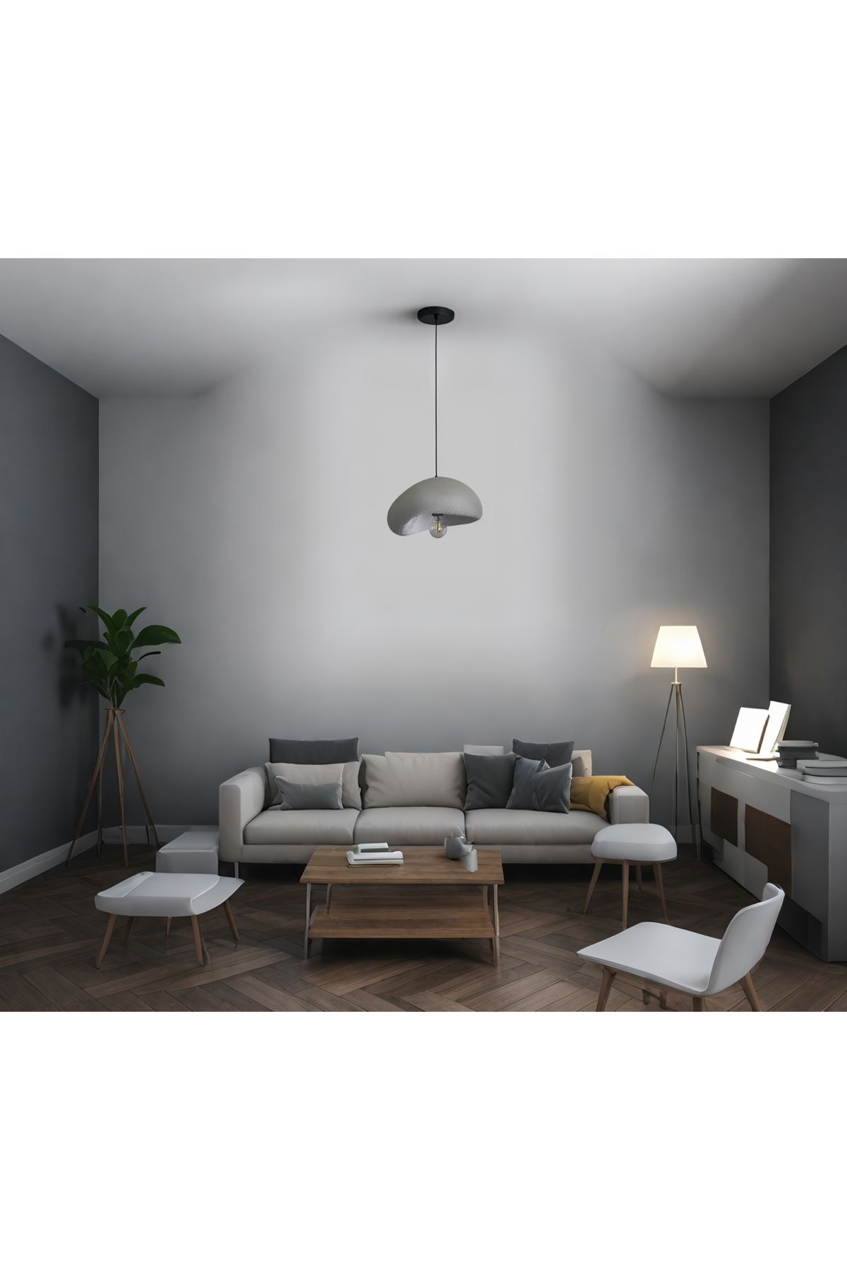 Lunalore Beton Dokulu Bohem İskandinav Modern Tasarım Rustik E27 Duy Tekli Sarkıt Avize 30 CM