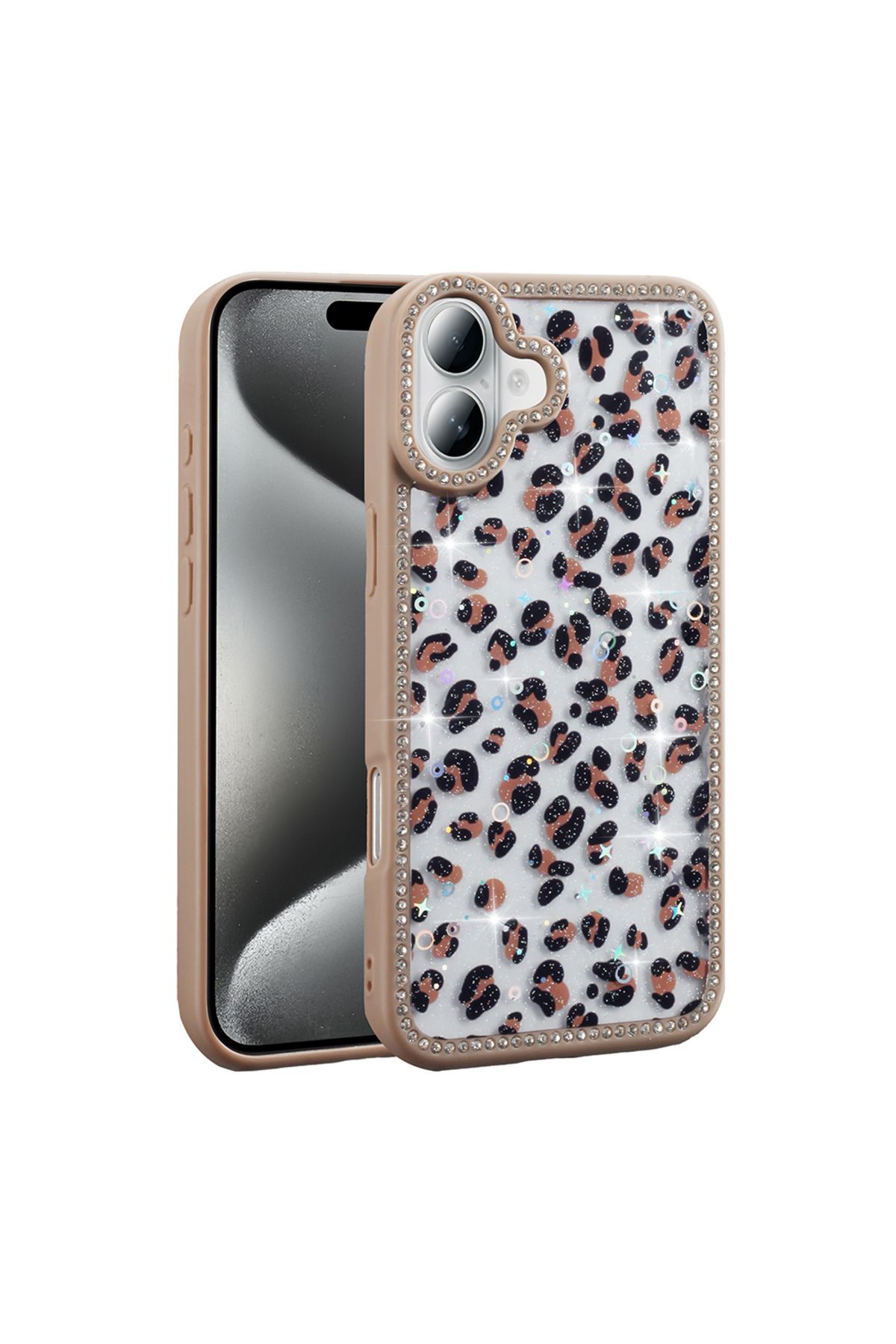 m.tk moveteck İphone 16 Kılıf Kelebek Pink Fiyonk Desenli Yumuşak Simli Taşlı Kenarlı Kamera Korumalı Kapak