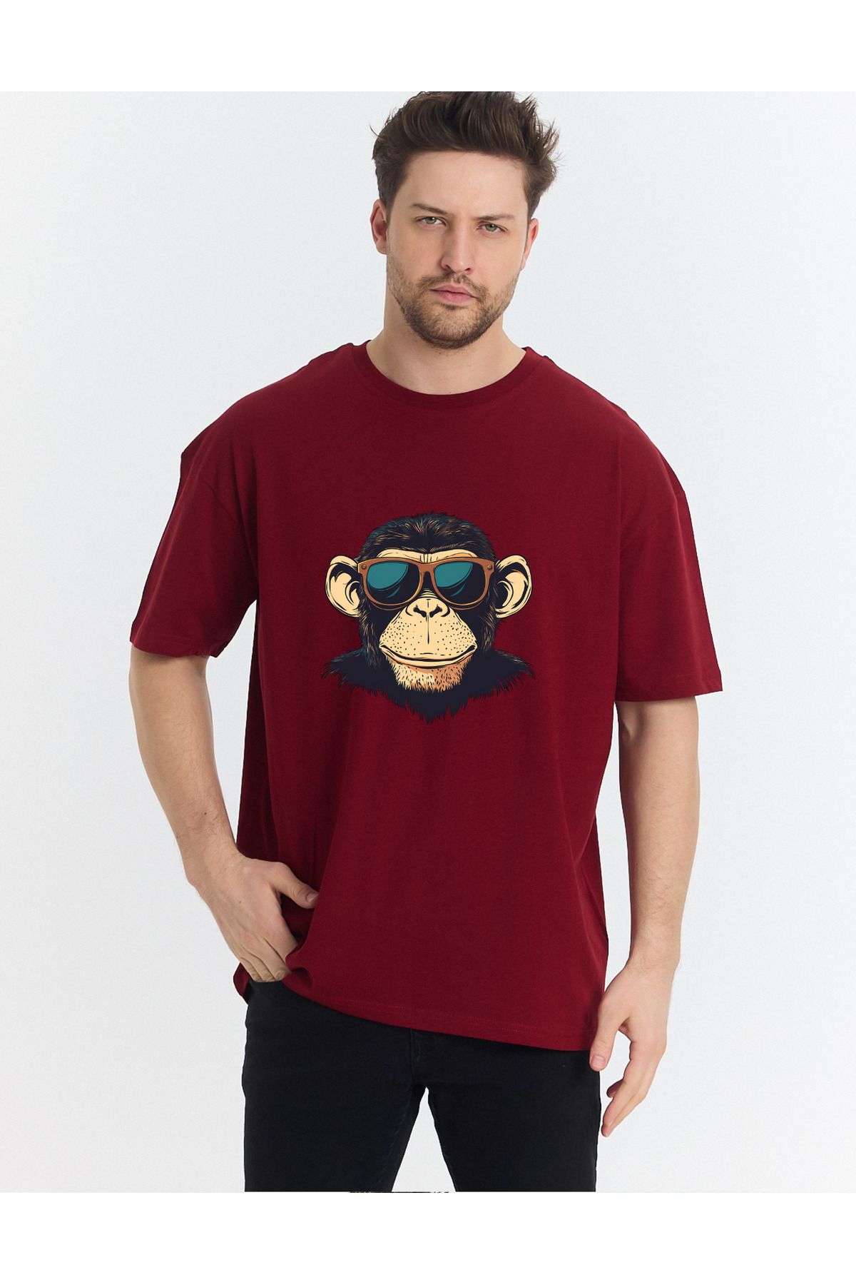 Windy Island Erkek Bisiklet Yaka Goril Baskılı Oversize T-shirt