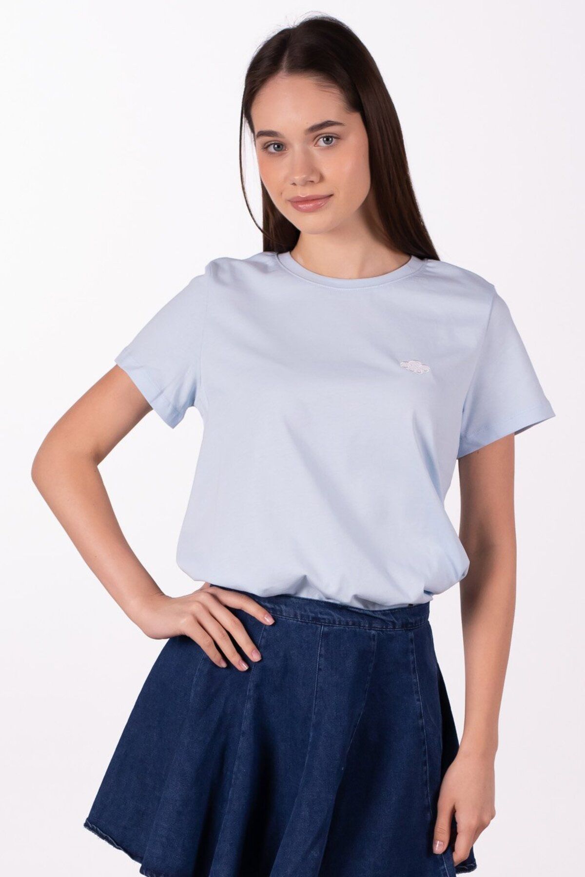 BARRELS AND OIL Bulut Baskılı T-Shirt - Açık Mavi