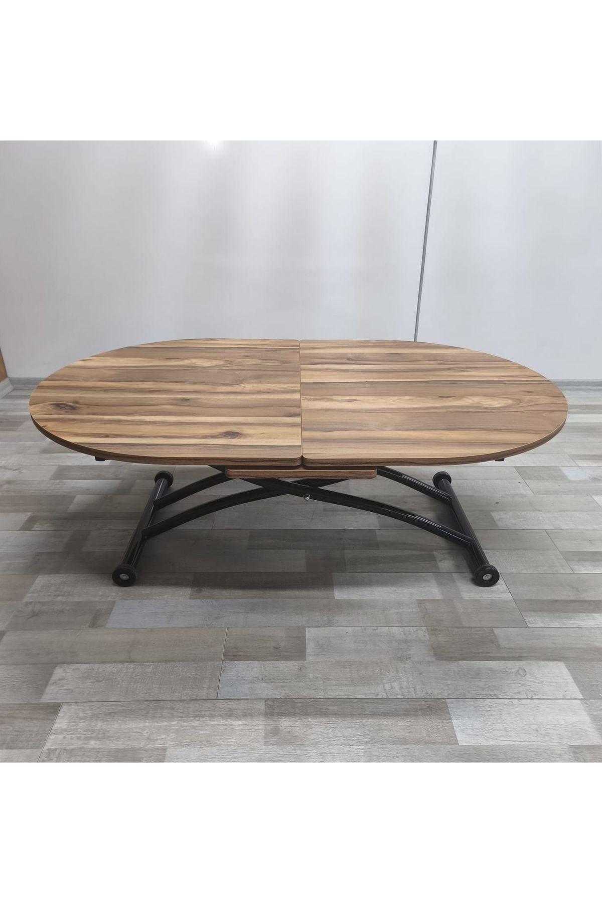 SEHPAM AKILLI Ortadan Açılır Akıllı Yemek Masası Oval Mdf Tabla Alt Mekanizma Metal Siyah Renk
