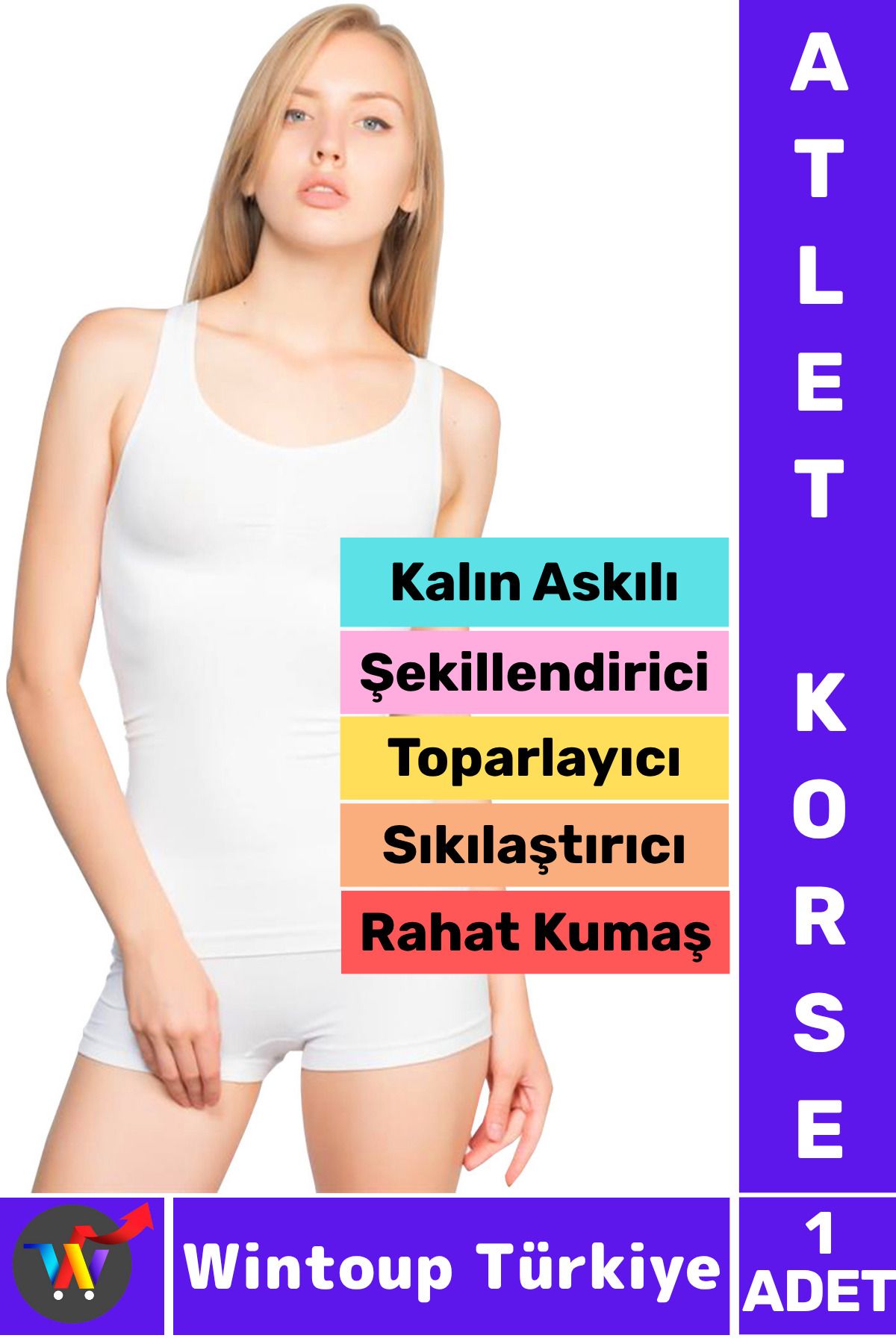 Wintoup Özel Üretim Vücut Toparlayan Sıkılaştıran Şekillendiren Rahat Esnek Kumaş Kalın Askılı ATLET KORSE